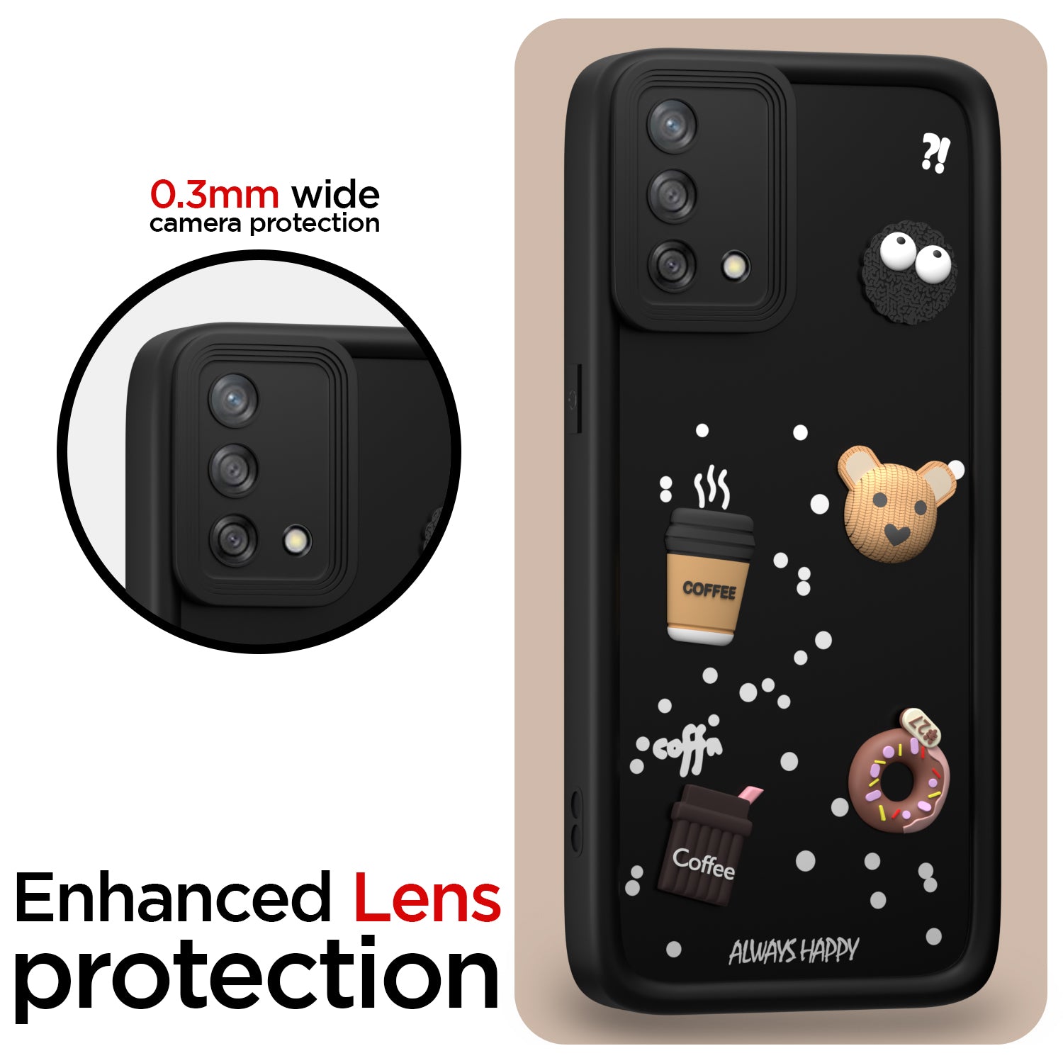 Pikkme Oppo F19 / F19s Cute Fun Cartoon 3D Bear Coffee Back Cover (Black)