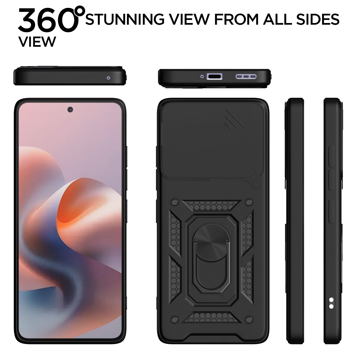 Pikkme Motorola Moto G86 Power 5G Sliding Camera Shield & Stand D10 Tough Armor Back Cover (Black)