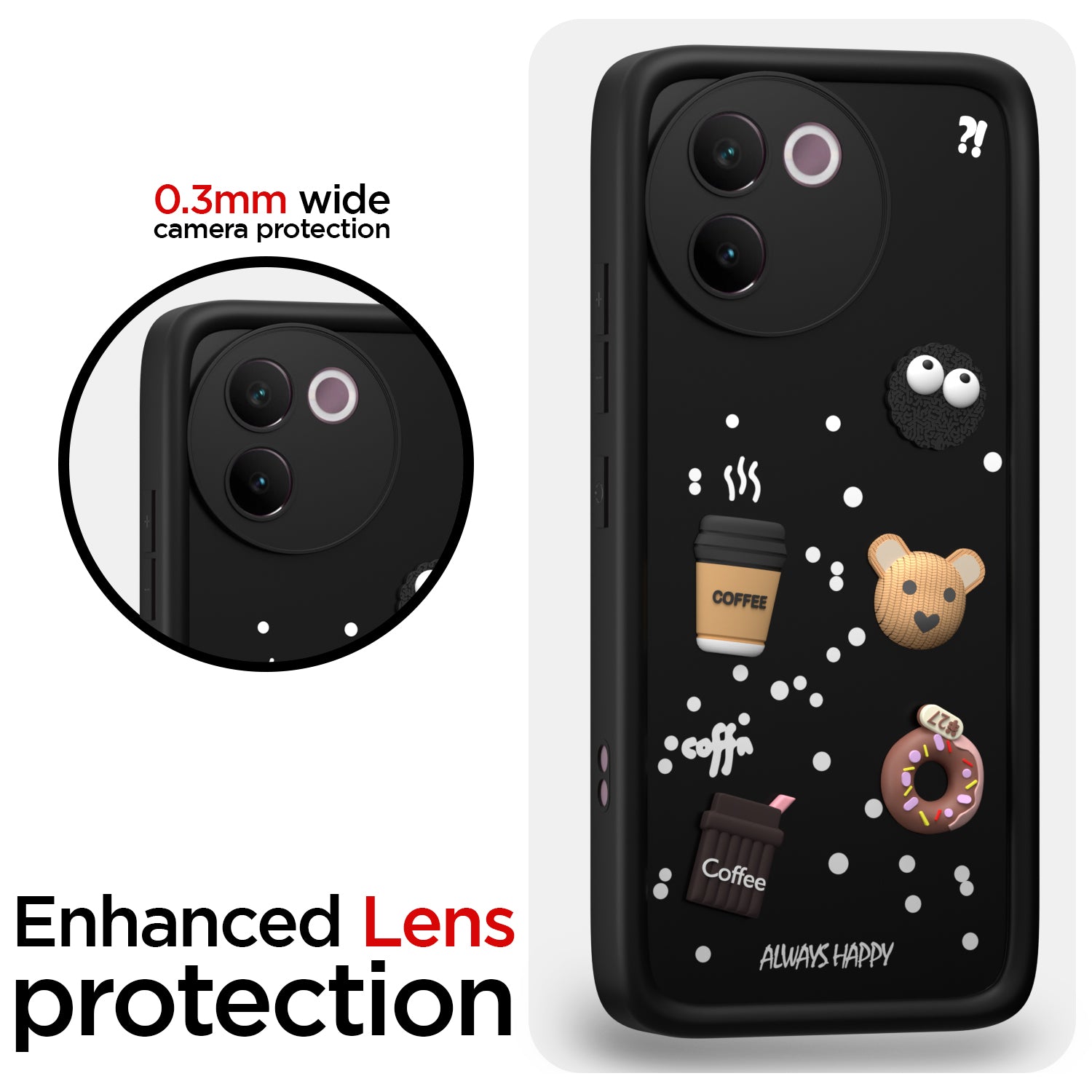 Pikkme Vivo V30e 5G Cute Fun Cartoon 3D Bear Coffee Back Cover (Black)