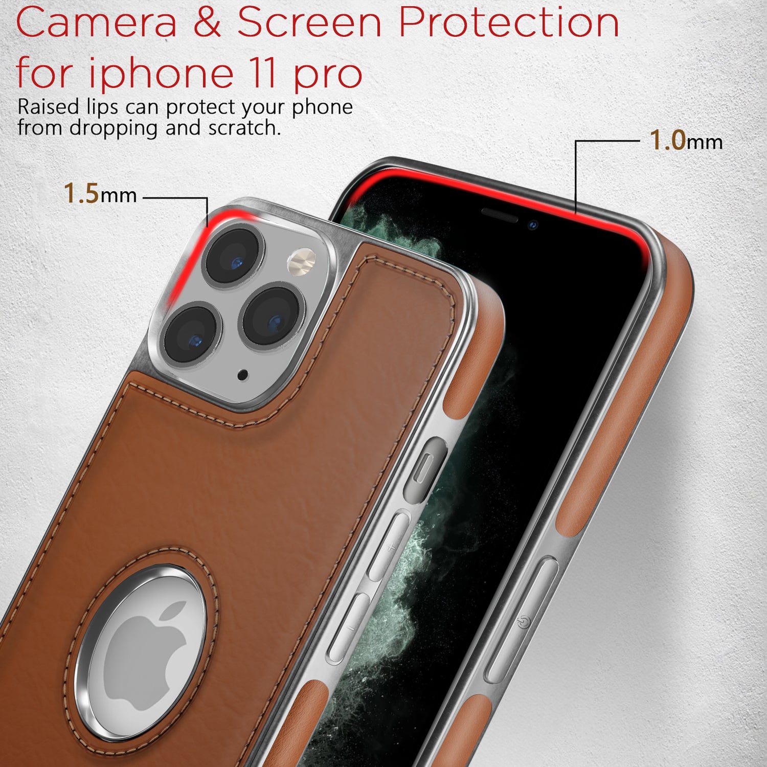 Pikkme iPhone 11 Pro Max Silver Electroplated Chrome Leather Back Cover (Tan)