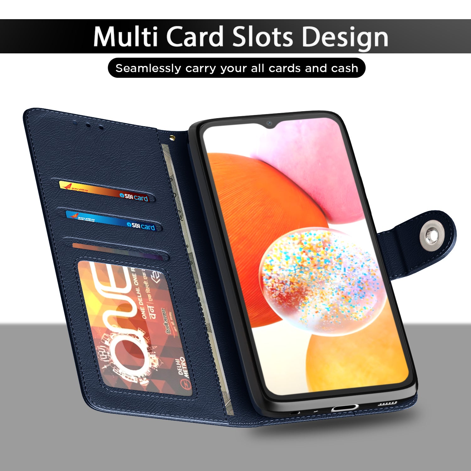 Pikkme Samsung Galaxy A14 4G / A14 5G Button Flip Cover (Blue)