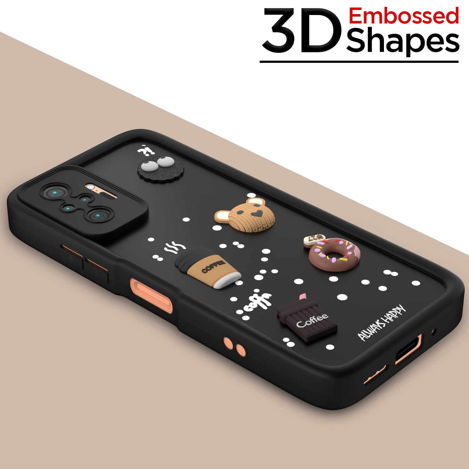 Pikkme Redmi Note 10 Pro/Note 10 Pro Cute Fun Cartoon 3D Bear Coffee Back Cover (Black)