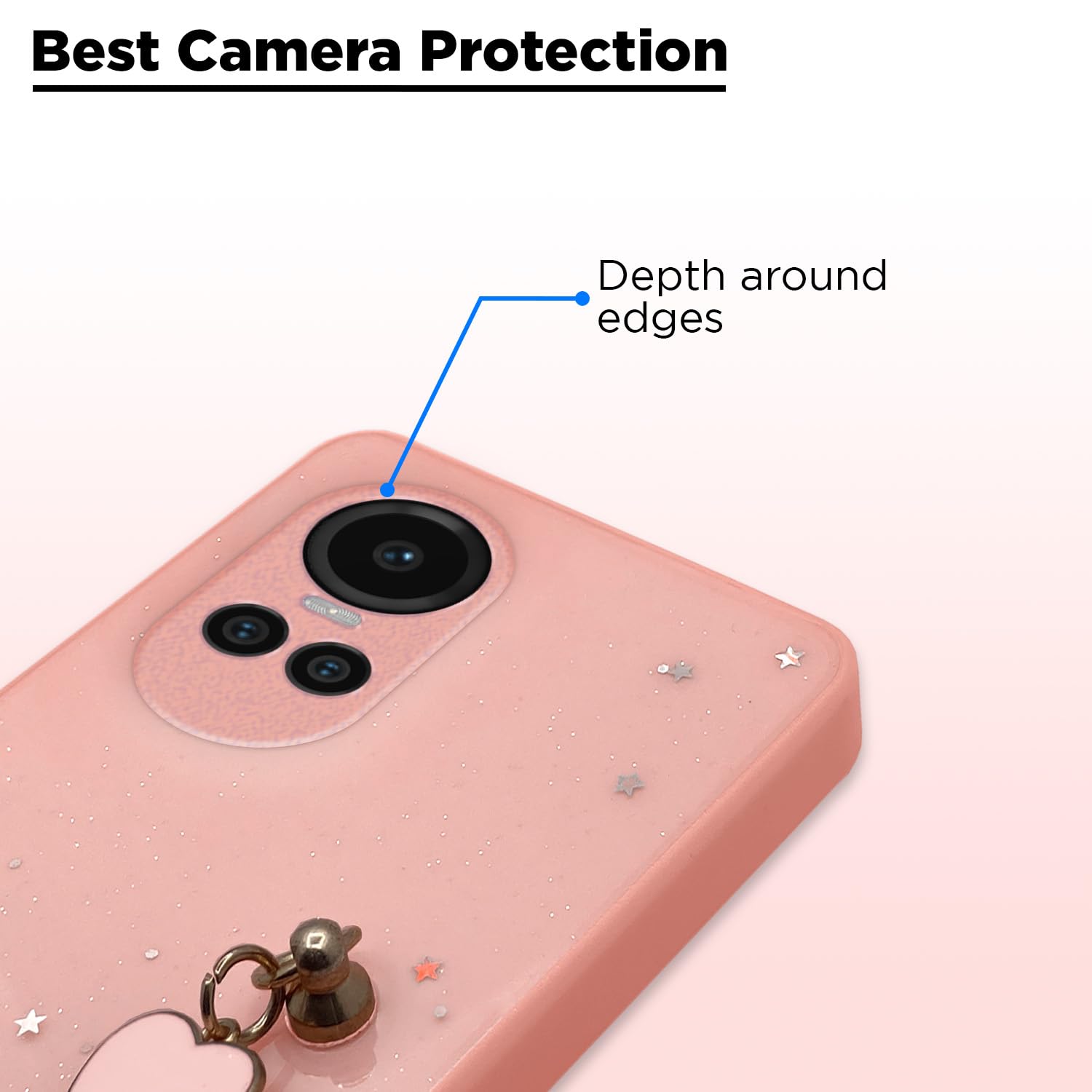 Pikkme Oppo Reno 10 5G Back Cover for Girls | Heart Shaped Metal Chain Blocks | Sparkling Soft TPU | Case for Oppo Reno 10 5G (Pink)