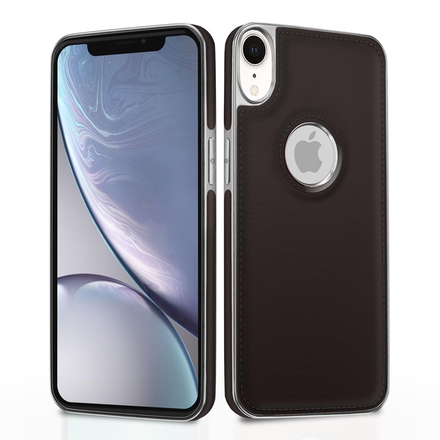 iPhone XR Chrome Leather Back Cover -Coffee