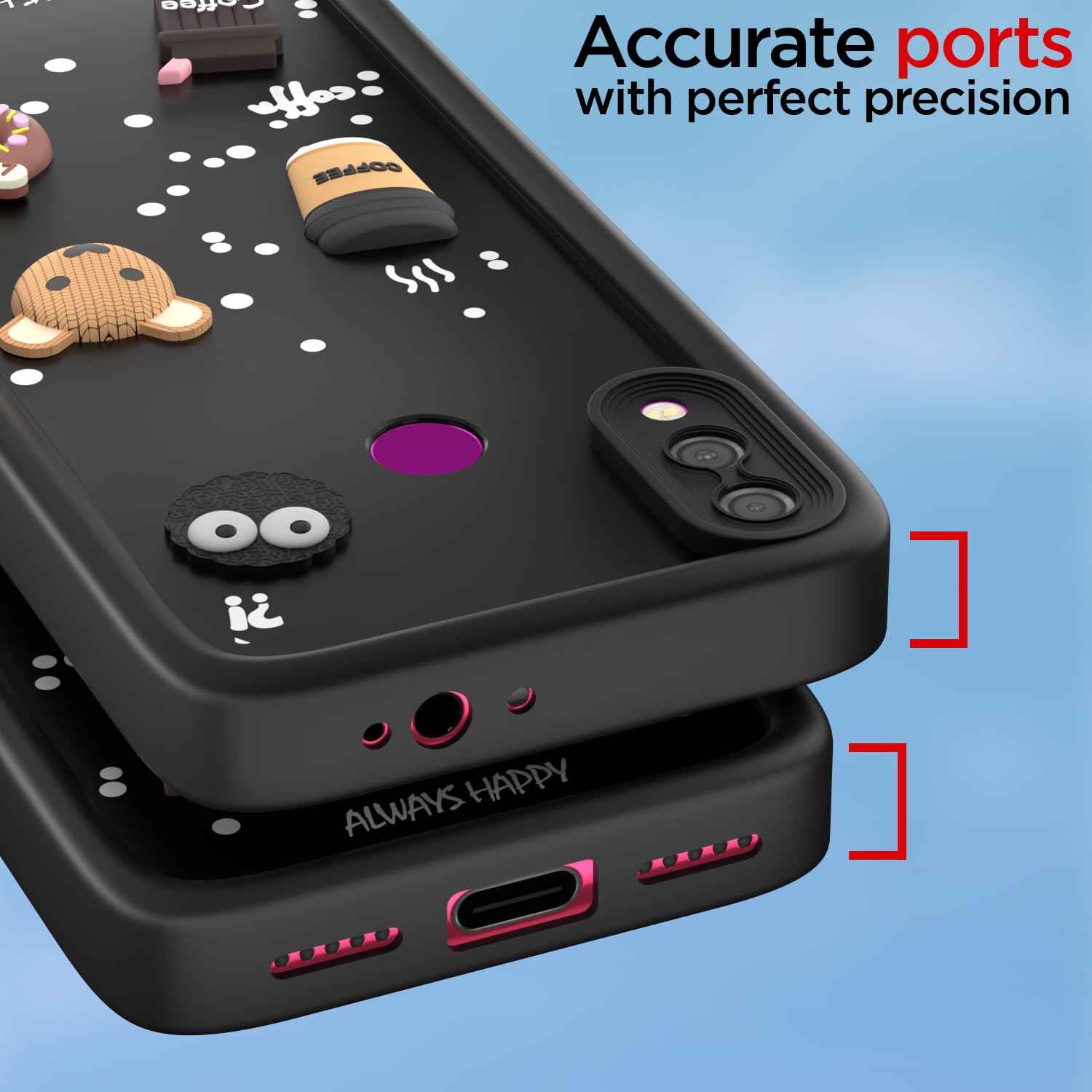 Pikkme Redmi Note 7 / Note 7 Pro / Note 7s Cute Fun Cartoon 3D Bear Coffee Back Cover (Black)