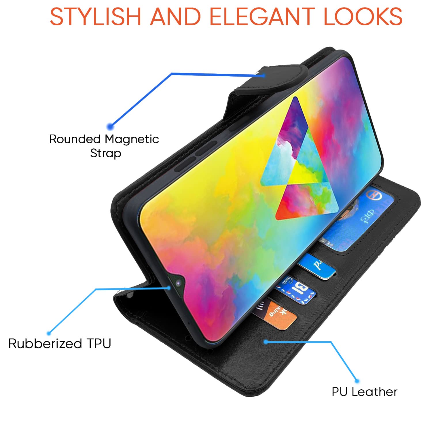 Pikkme Samsung Galaxy M20 Vintage Flip Cover (Black)