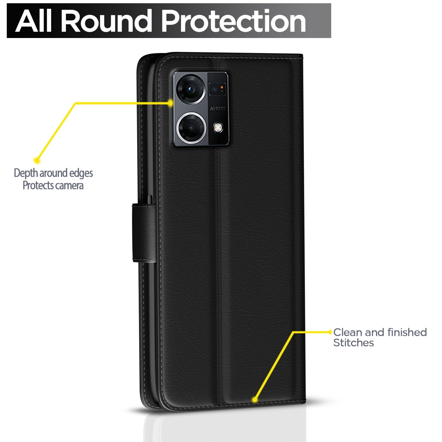 Oppo Reno 7 5G Button flip case in black by Pikkme – photo 4