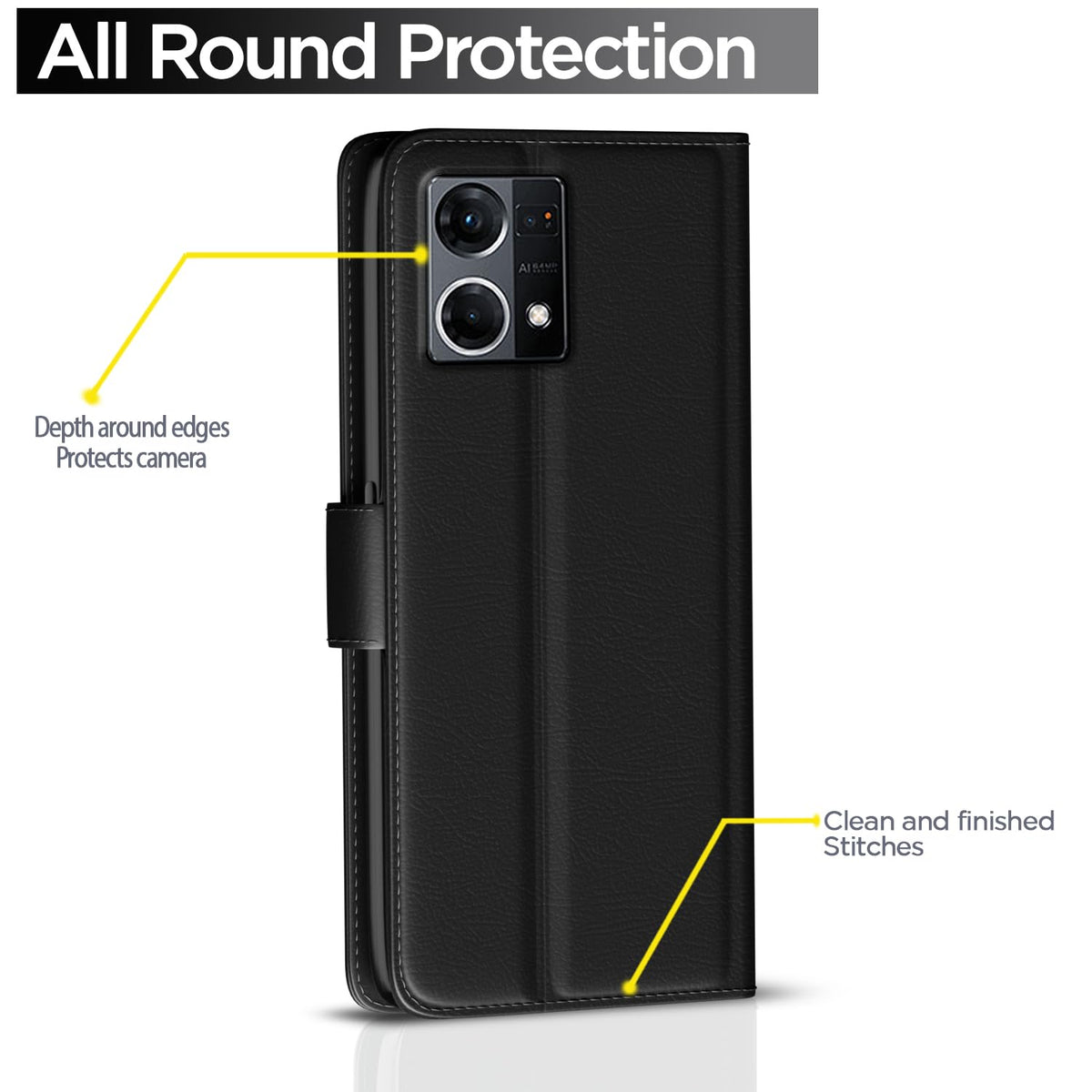 Oppo Reno 7 5G Button flip case in black by Pikkme – photo 4