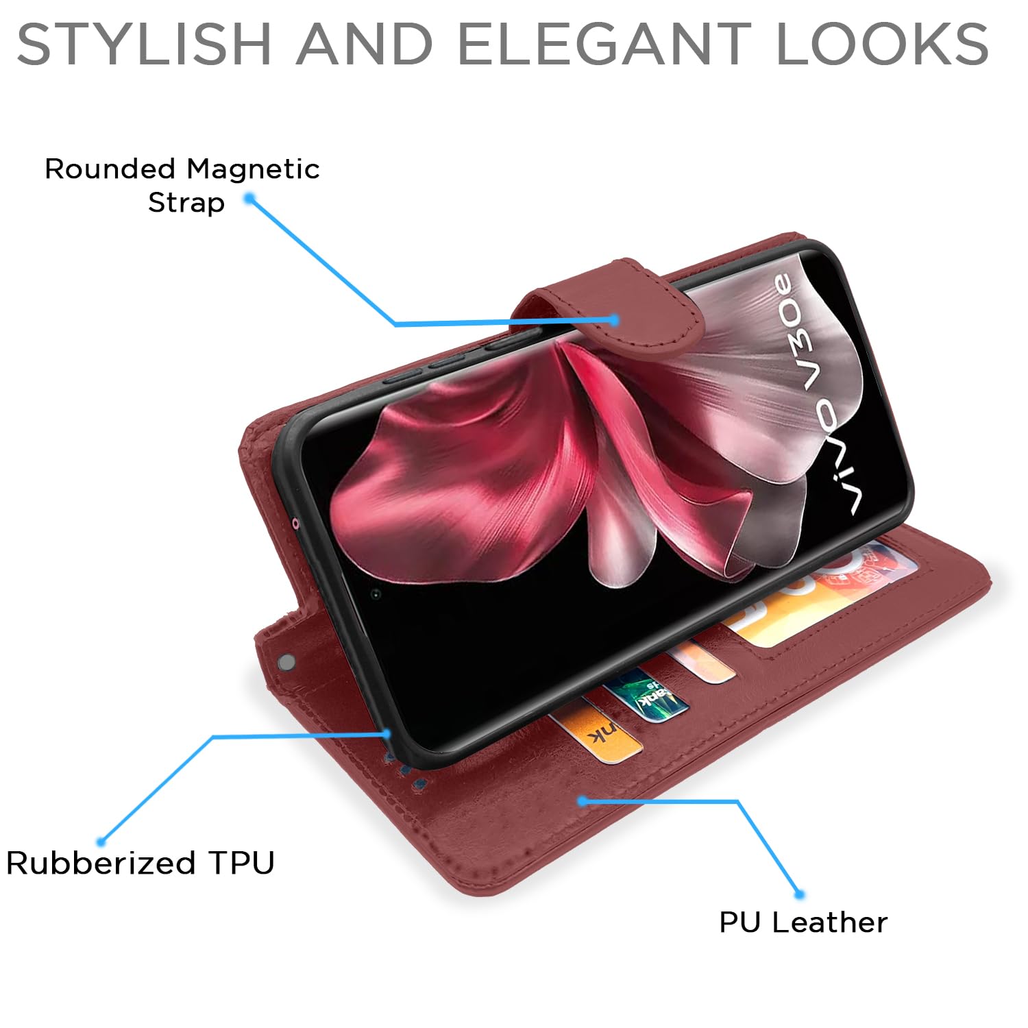 Pikkme Vivo V30e 5G Vintage Flip Cover| Brown