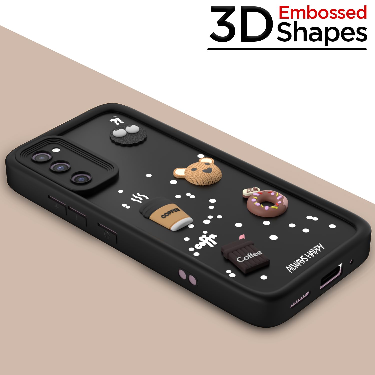 Pikkme Samsung Galaxy S20 FE 5G Cute Fun Cartoon 3D Bear Coffee Back Cover (Black)