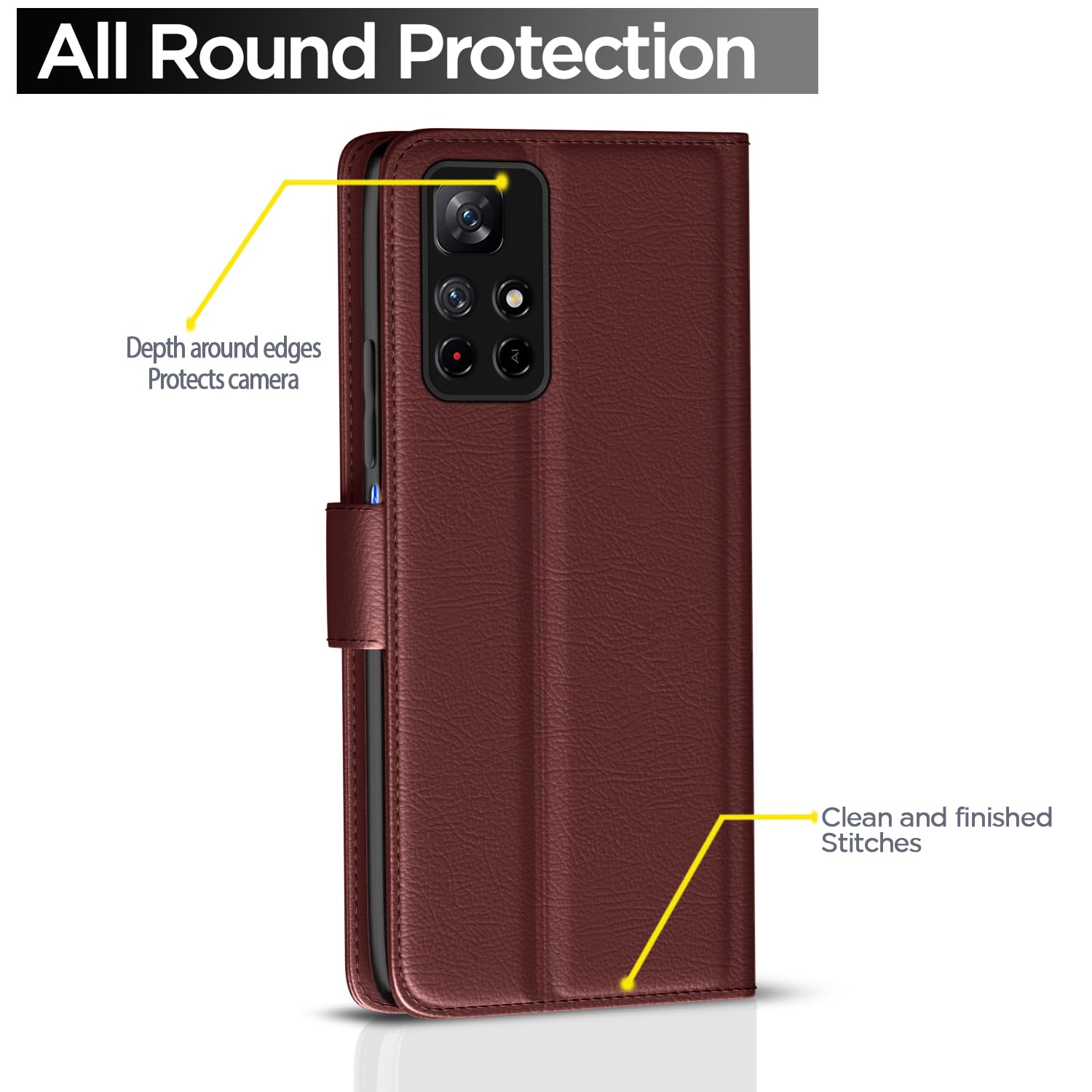 Redmi Note 11T/Poco M4 Pro 5G Wallet flip cover in brown by Pikkme – photo 4