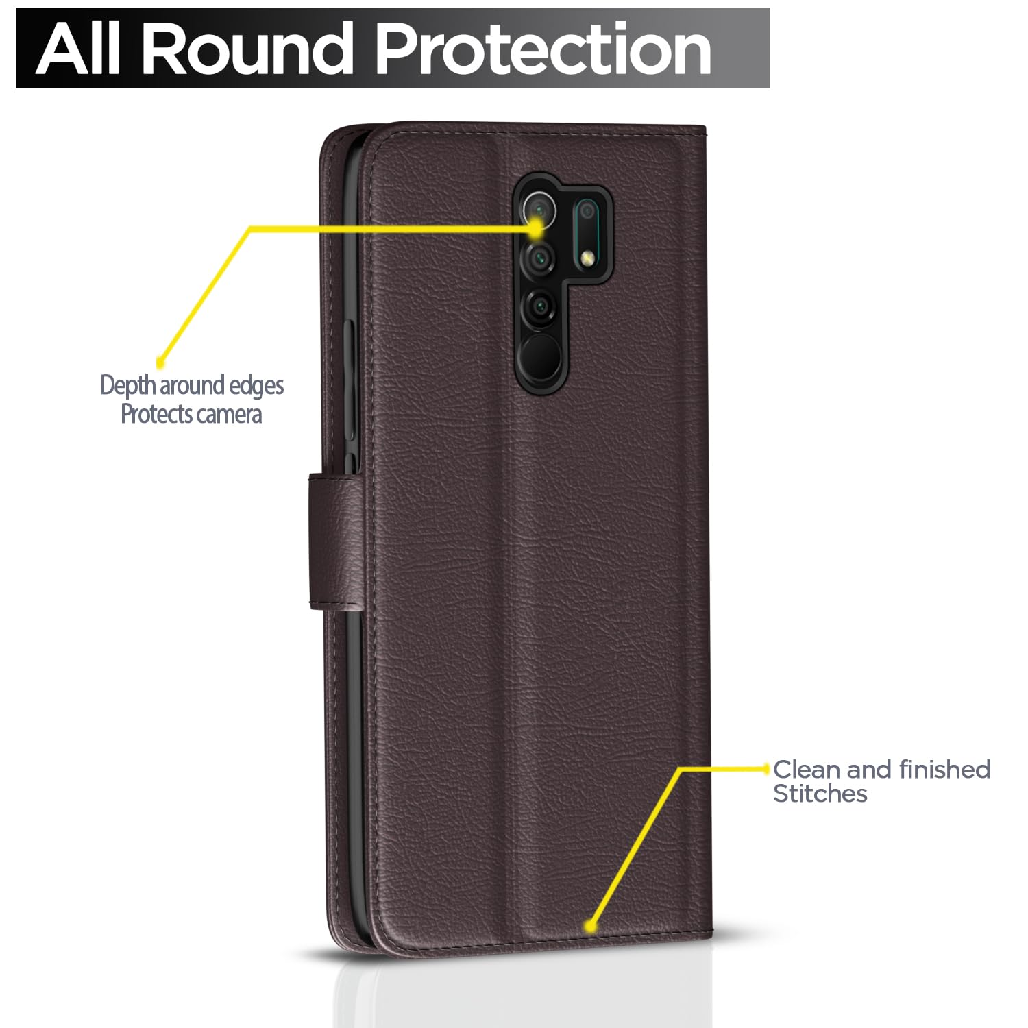 Pikkme Redmi 9 Prime Vintage Flip Cover (Coffee)