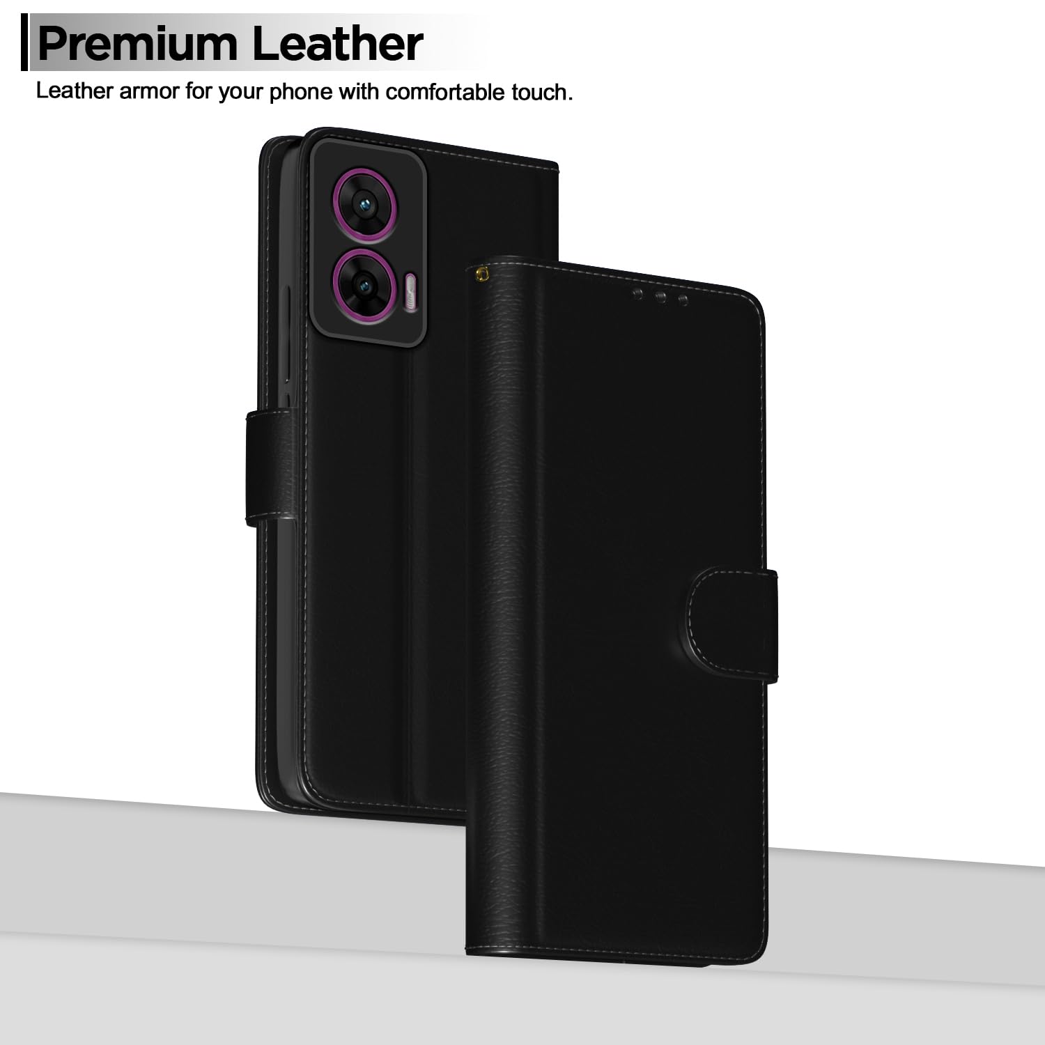 Pikkme Motorola Moto G96 5G Premium Leather Finish Vintage Flip Cover (Black)