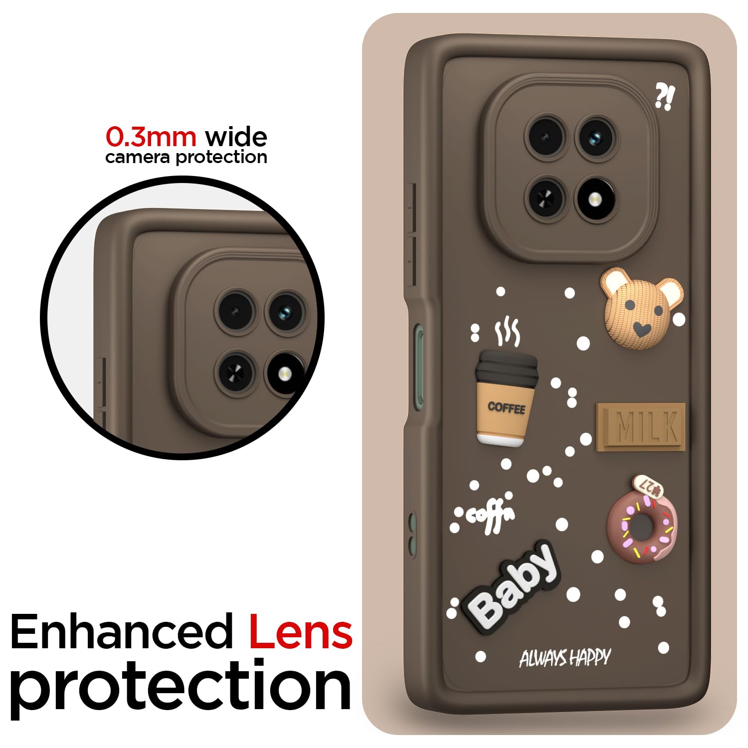 Pikkme Realme C63 5G Cute Fun Cartoon 3D Bear Coffee Back Cover (Brown)