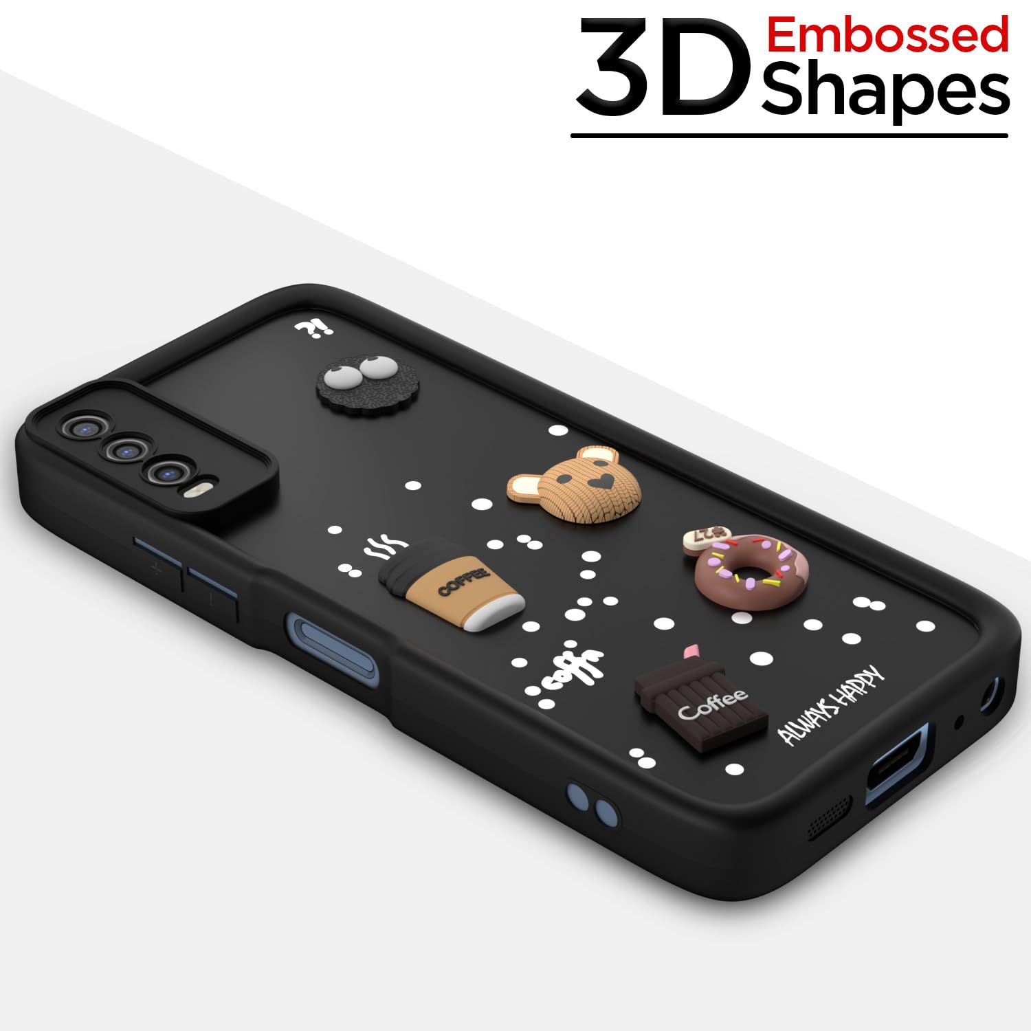Pikkme Vivo Y12s / Y20 / Y20i / Y20G | Cute Fun Cartoon 3D Bear Coffee Back Cover (Black)
