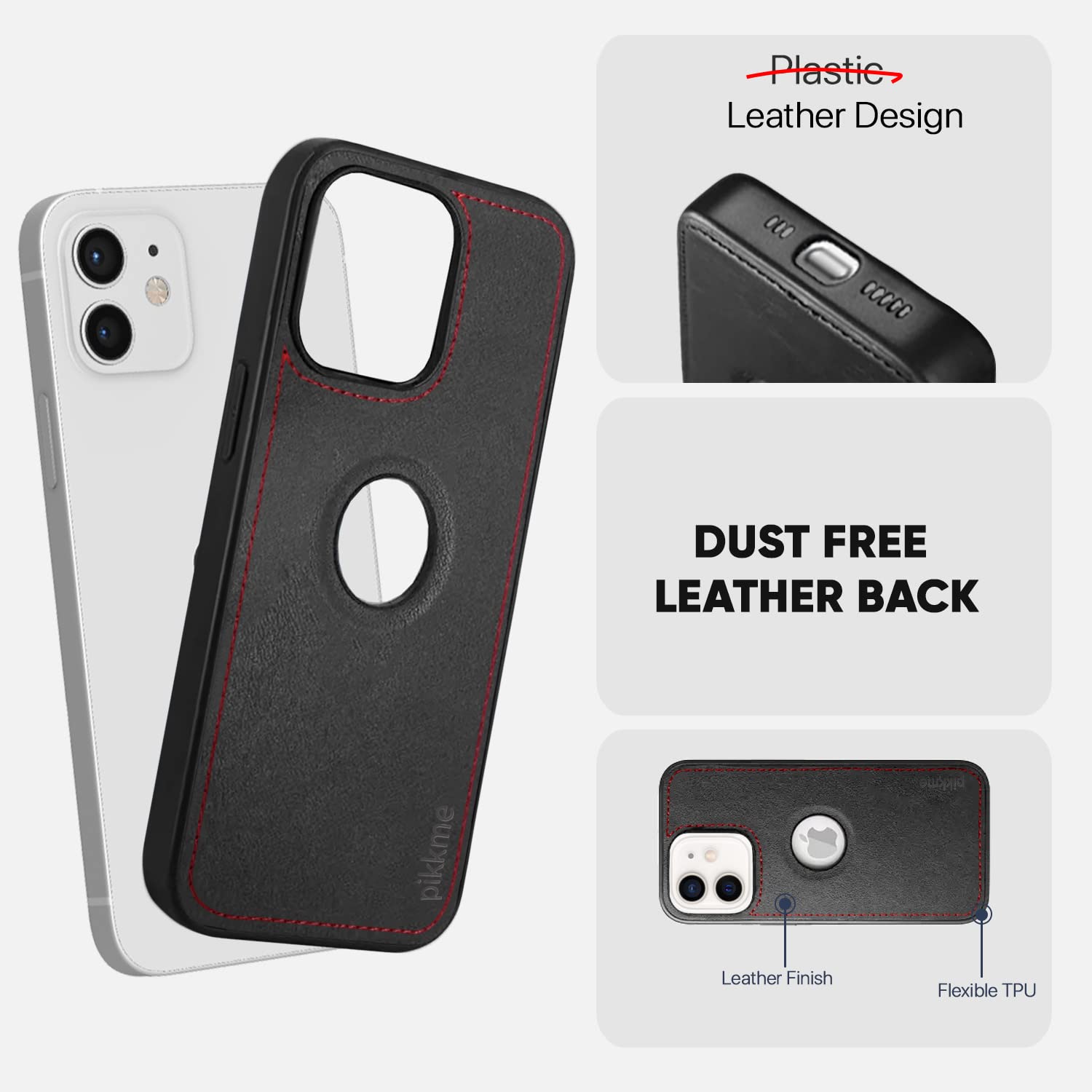 Pikkme iPhone 12 Luxe Series | Velvet Cloth Inside PU Leather Back Case (Black)