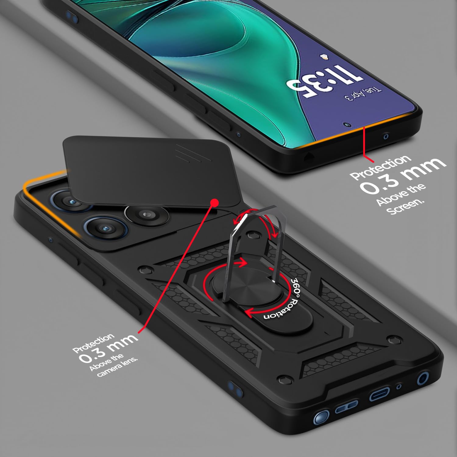Pikkme Motorola Moto edge 60 Stylus 5G D10 Tough Armor Back Cover (Black)