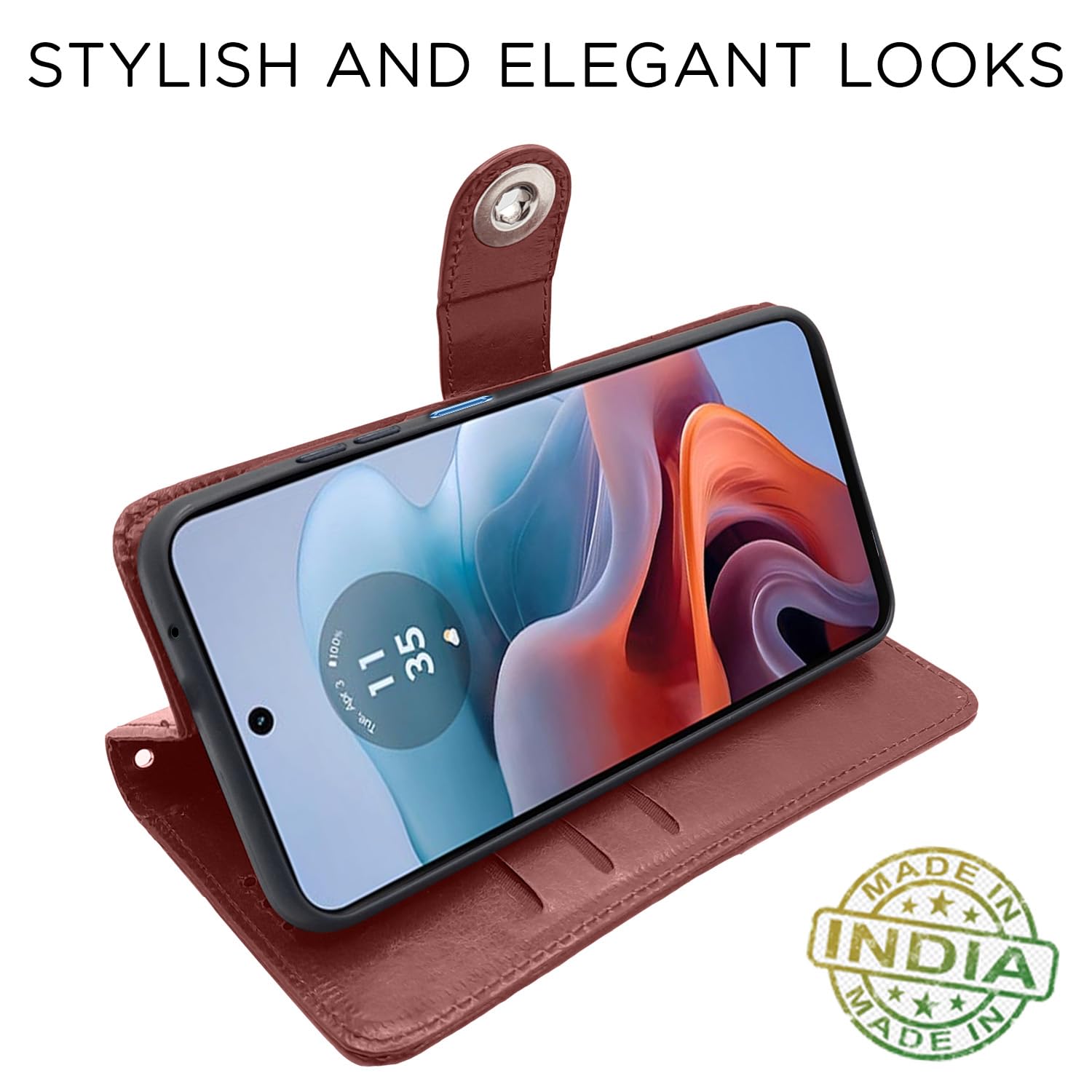 Pikkme Moto G34 / G45 5G Button Flip Cover (Brown)