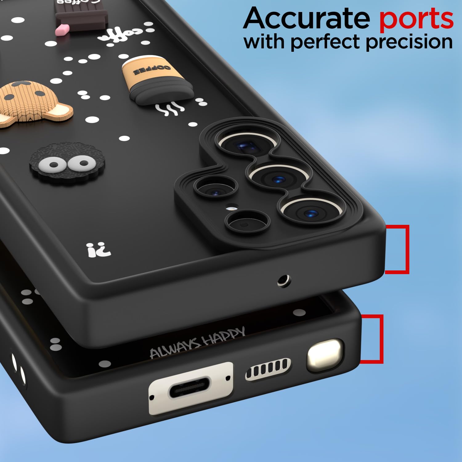 Pikkme Samsung Galaxy S23 Ultra 5G Cute Fun Cartoon 3D Bear Coffee Back Cover (Black)