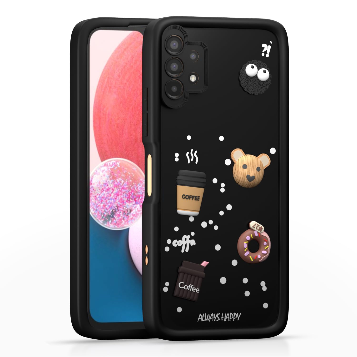Pikkme Samsung Galaxy A13 4G / A13 5G Cute Fun Cartoon 3D Bear Coffee Back Cover (Black)