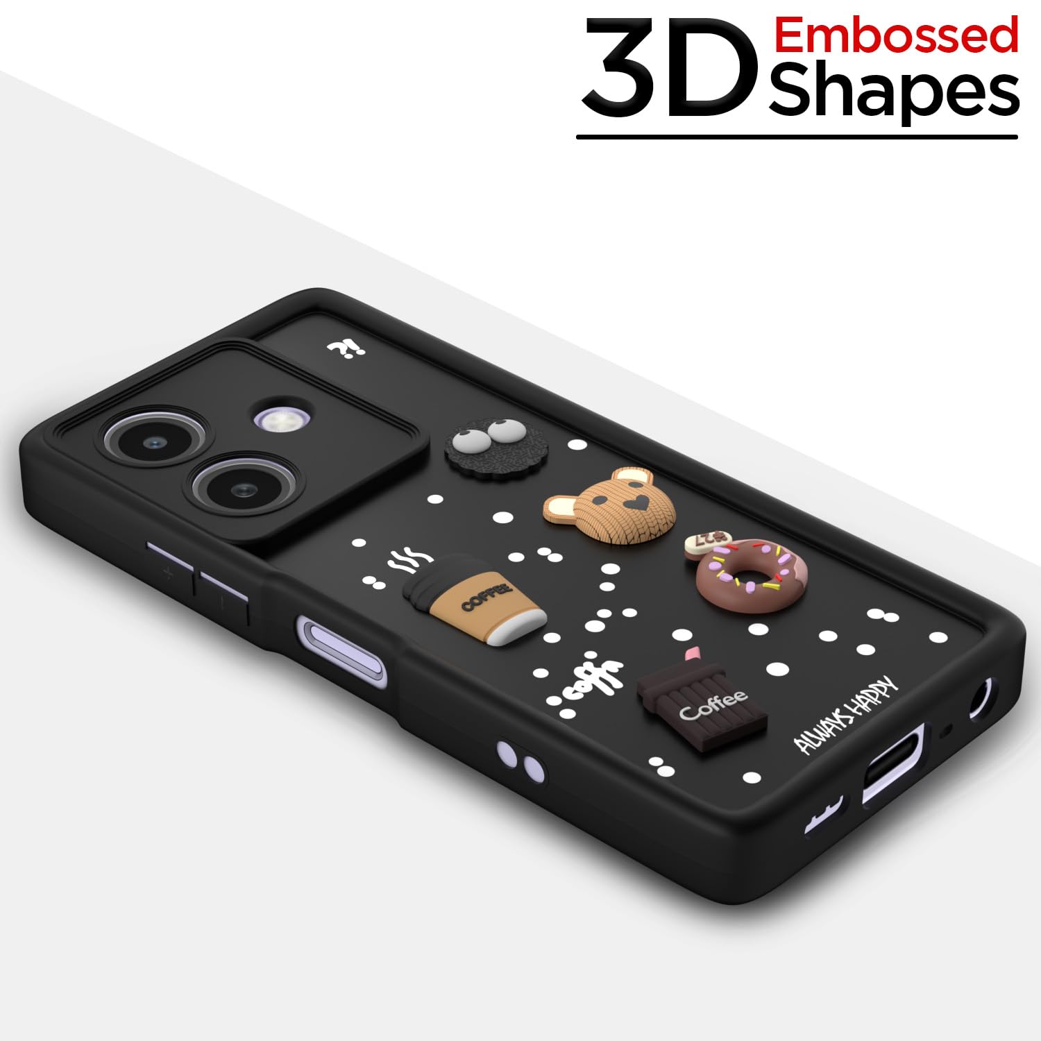 Pikkme Oppo A3x 5G / A3x 4G / A3 5G Cute Fun Cartoon 3D Bear Coffee Back Cover (Black)