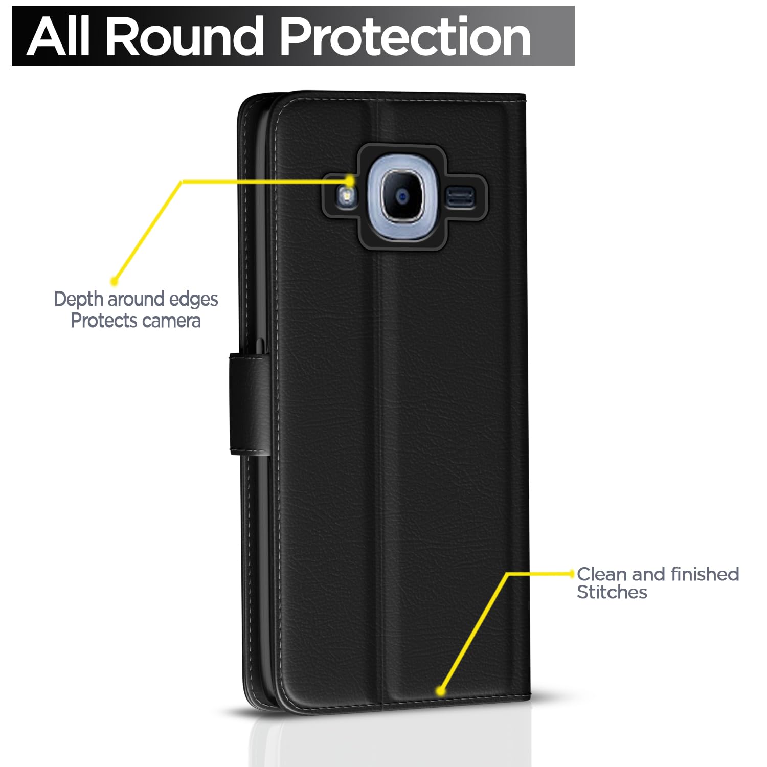 Pikkme black Wallet wallet flip cover for Samsung J2 2016 – photo 4