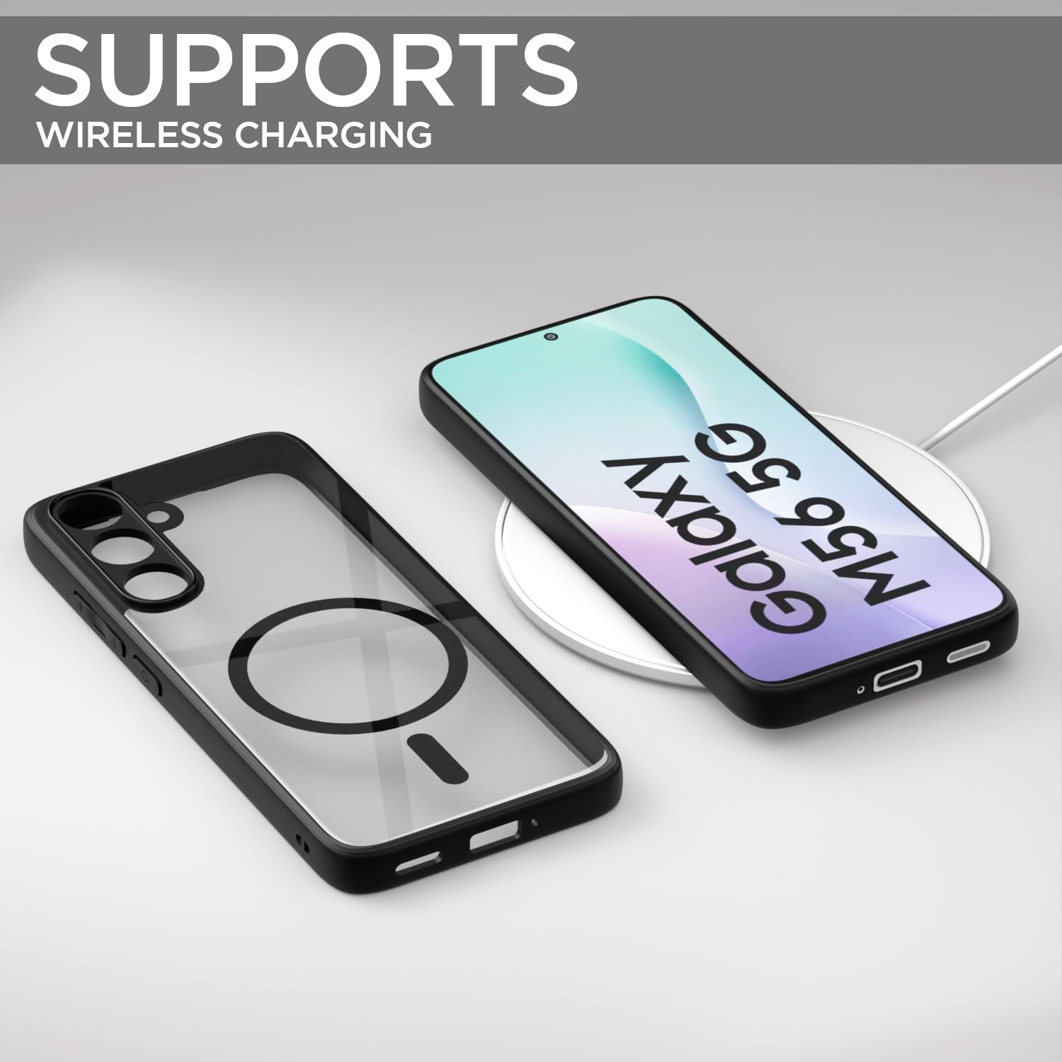 Pikkme Samsung Galaxy M56 5G Eagle 2 Mag-Safe Shockproof Hard Transparent Back Cover (Black)