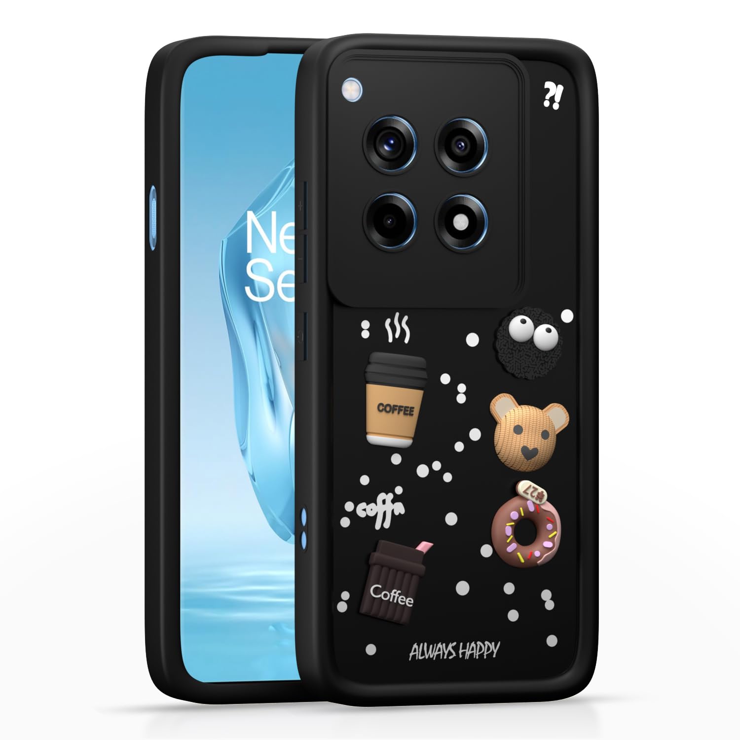 Pikkme OnePlus 12R 5G Cute Fun Cartoon 3D Bear Silicone Back Cover - Black