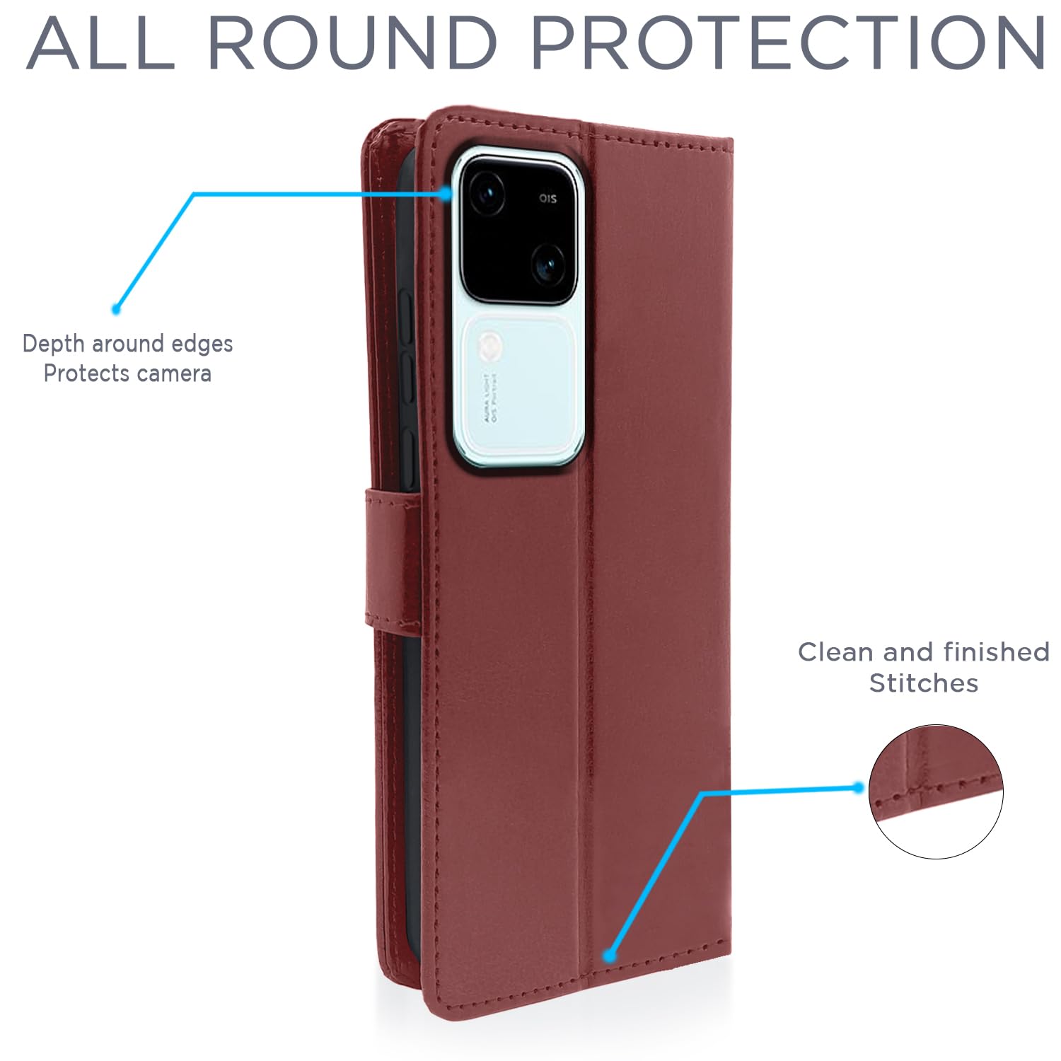 Vivo V30 5G Wallet flip cover in brown by Pikkme – photo 4
