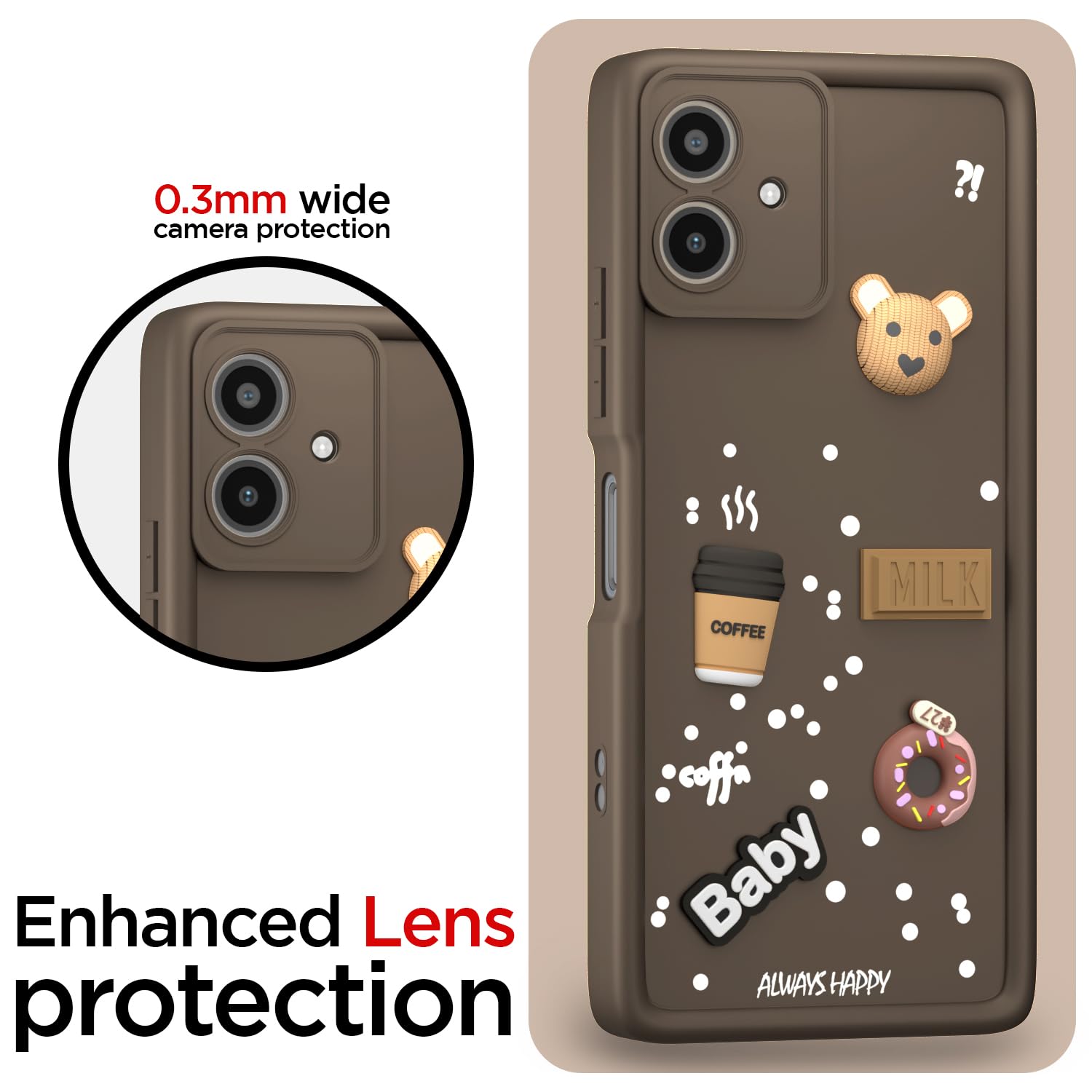 Pikkme Bumper Case for Moto G54 5G / G64 5G Cute Fun Cartoon 3D Bear Coffee Back Cover (Brown)