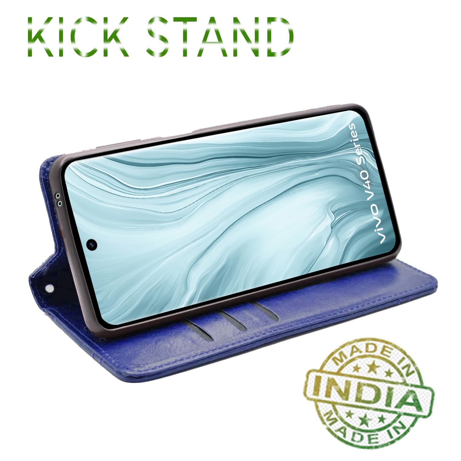 Vivo V40/V40 Pro/T3 Ultra 5G Magnetic wallet flip cover in blue by Pikkme – photo 4