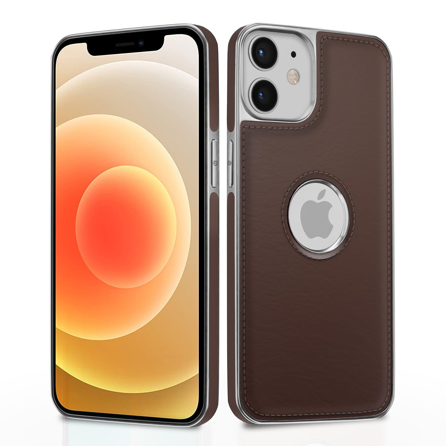 iPhone 12/12 Pro Chrome Leather Back Cover -Coffee
