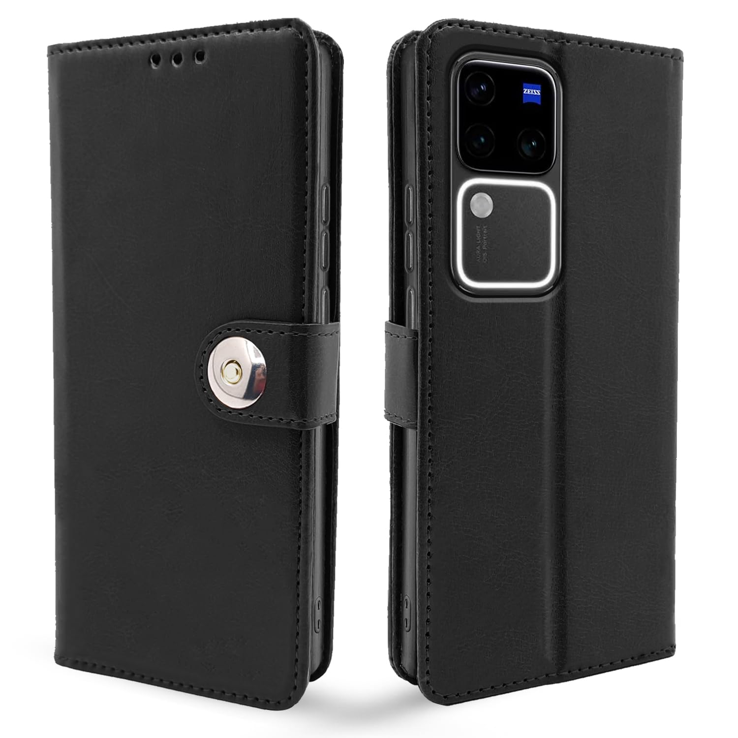 Vivo V30 Pro 5G Button mobile flip cover in black by Pikkme