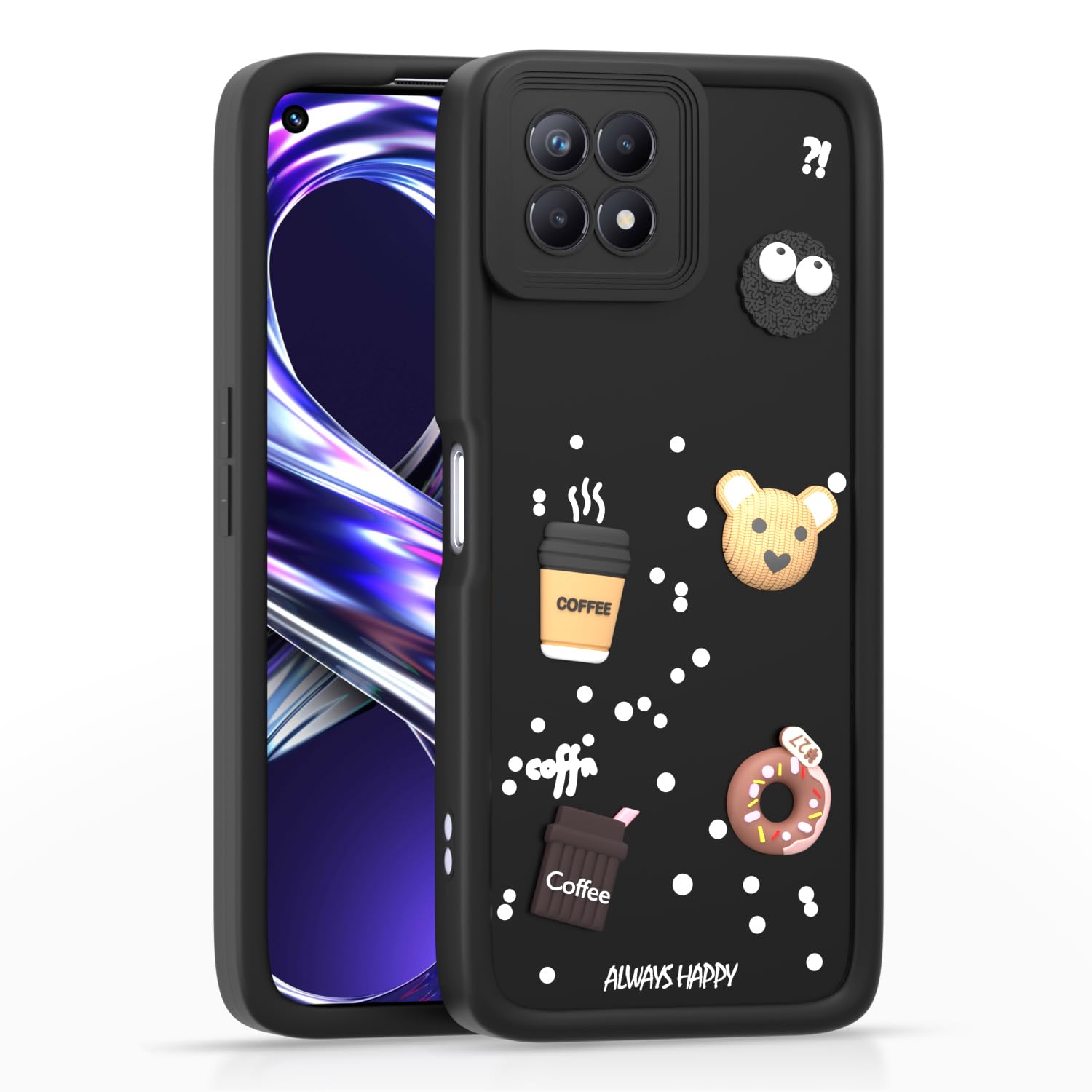 Pikkme Realme Narzo 50 4G / Realme 8i 4G Cute Fun Cartoon 3D Bear Coffee Back Cover (Black)