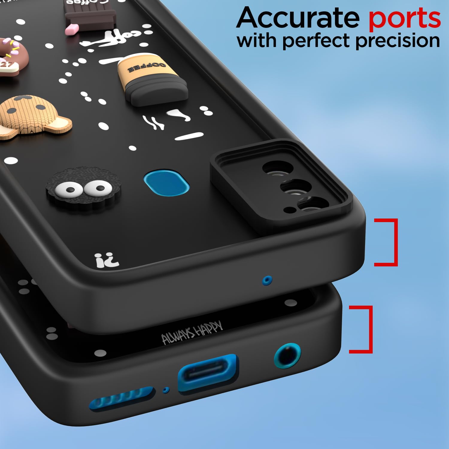 Pikkme Samsung Galaxy M21 / M30s / M21 2021 Cute Fun Cartoon 3D Bear Coffee Back Cover (Black)