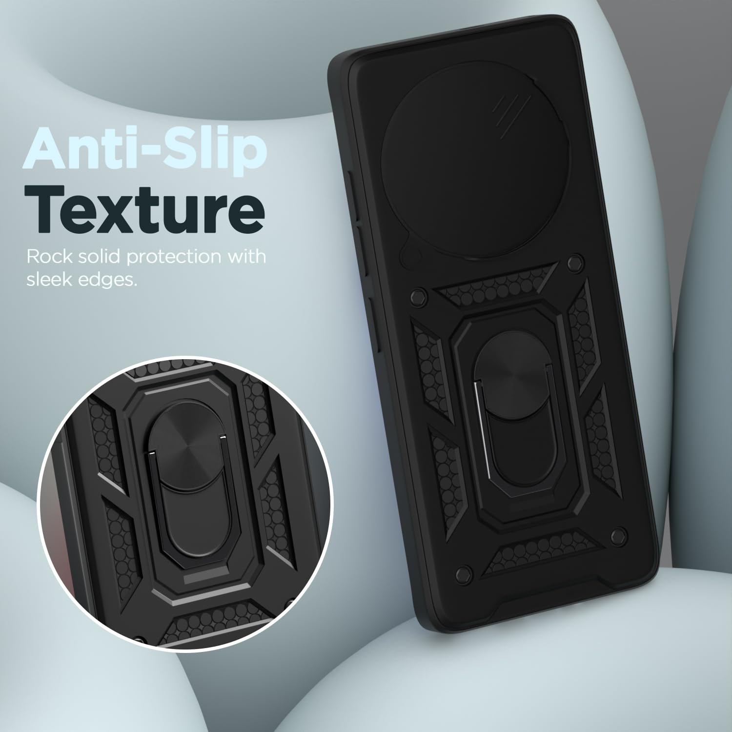 Pikkme Redmi Note 14 Pro Plus 5G Sliding Camera Shield & Stand D10 Tough Armor Back Cover (Black)