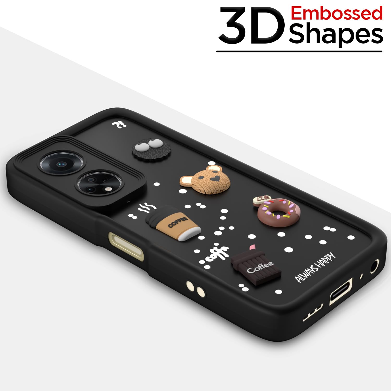 Pikkme Oppo F23 5G Cute Fun Cartoon 3D Bear Coffee Back Cover (Black)