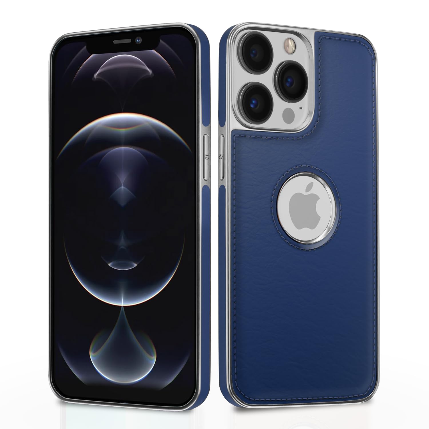 iPhone 12 Pro Max Chrome Leather Back Cover -Blue