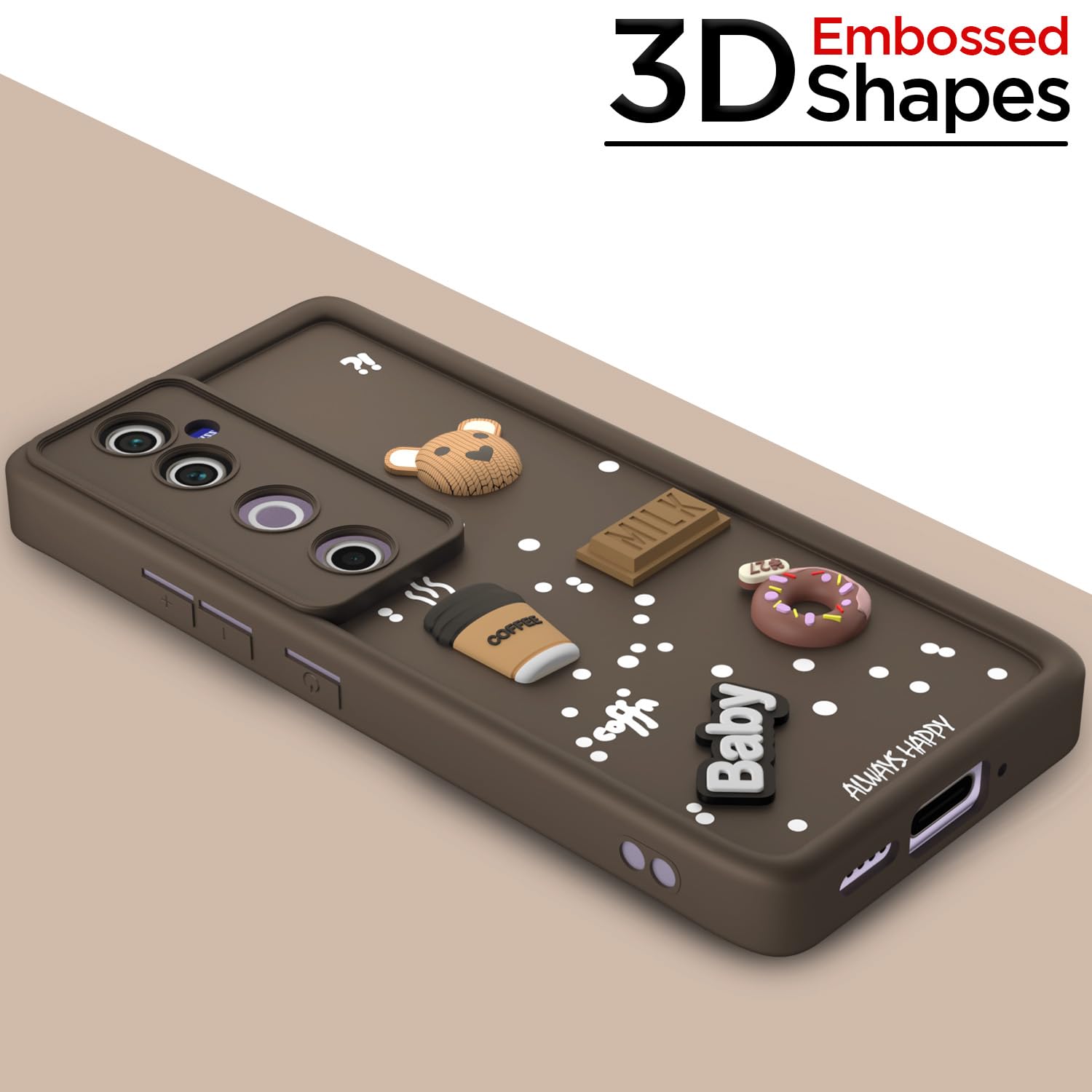 Pikkme Vivo V40 5G / V40 Pro 5G / T3 Ultra 5G Cute Fun Cartoon 3D Bear Coffee Back Cover (Brown)