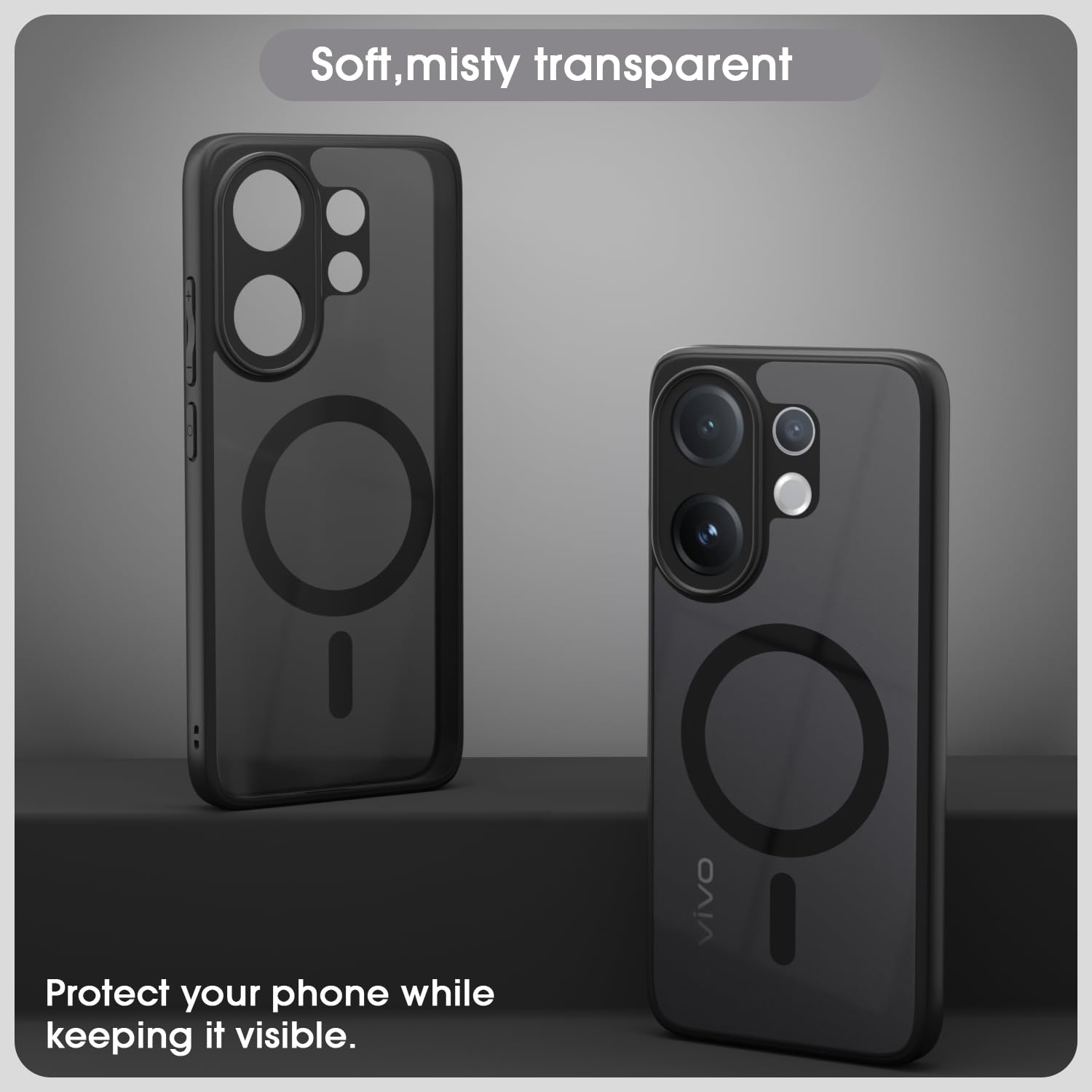 Pikkme black smoke mag-safe MagSafe mobile back cover for Vivo V60/T4 PRO/V60E 5G – photo 3