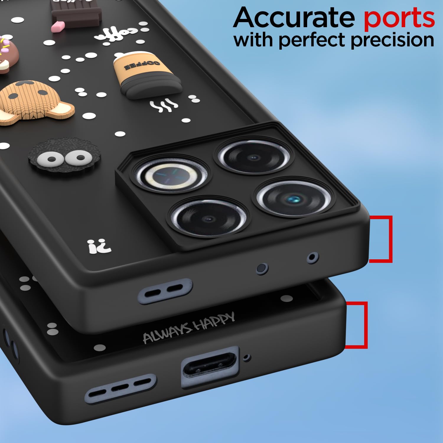 Pikkme Infinix GT 20 Pro 5G Cute Fun Cartoon 3D Bear Coffee Back Cover (Black)