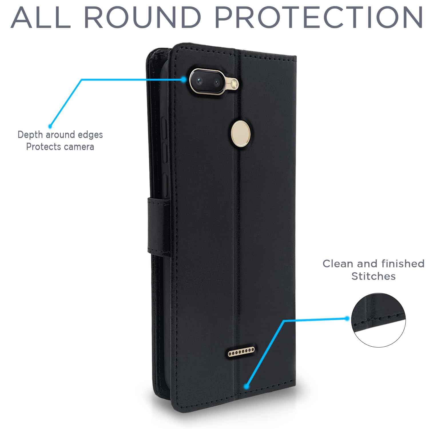Redmi 6 wallet flip cover in black by Pikkme – photo 4