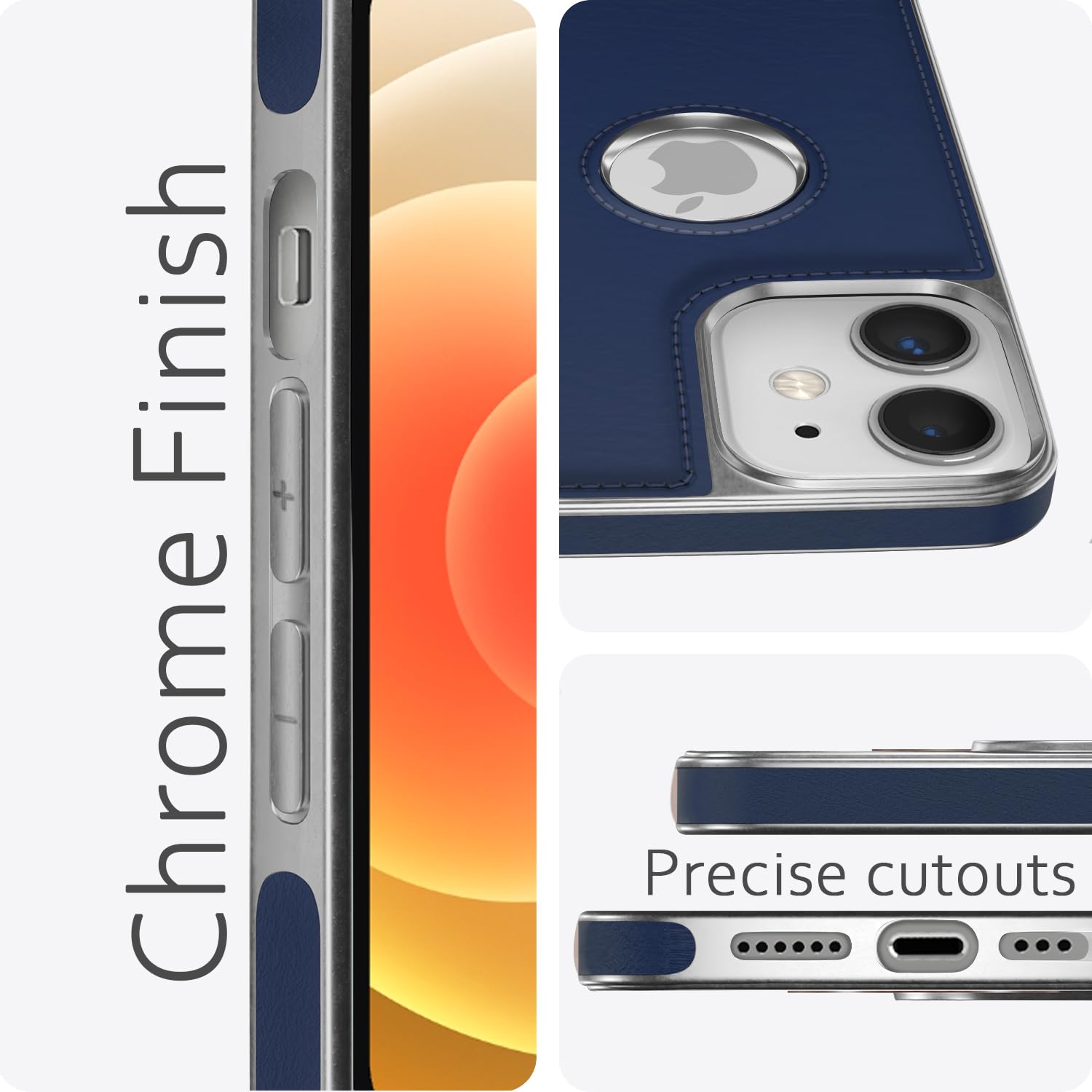 Pikkme iPhone 12 Mini Silver Electroplated Chrome Leather Back Cover (Blue)