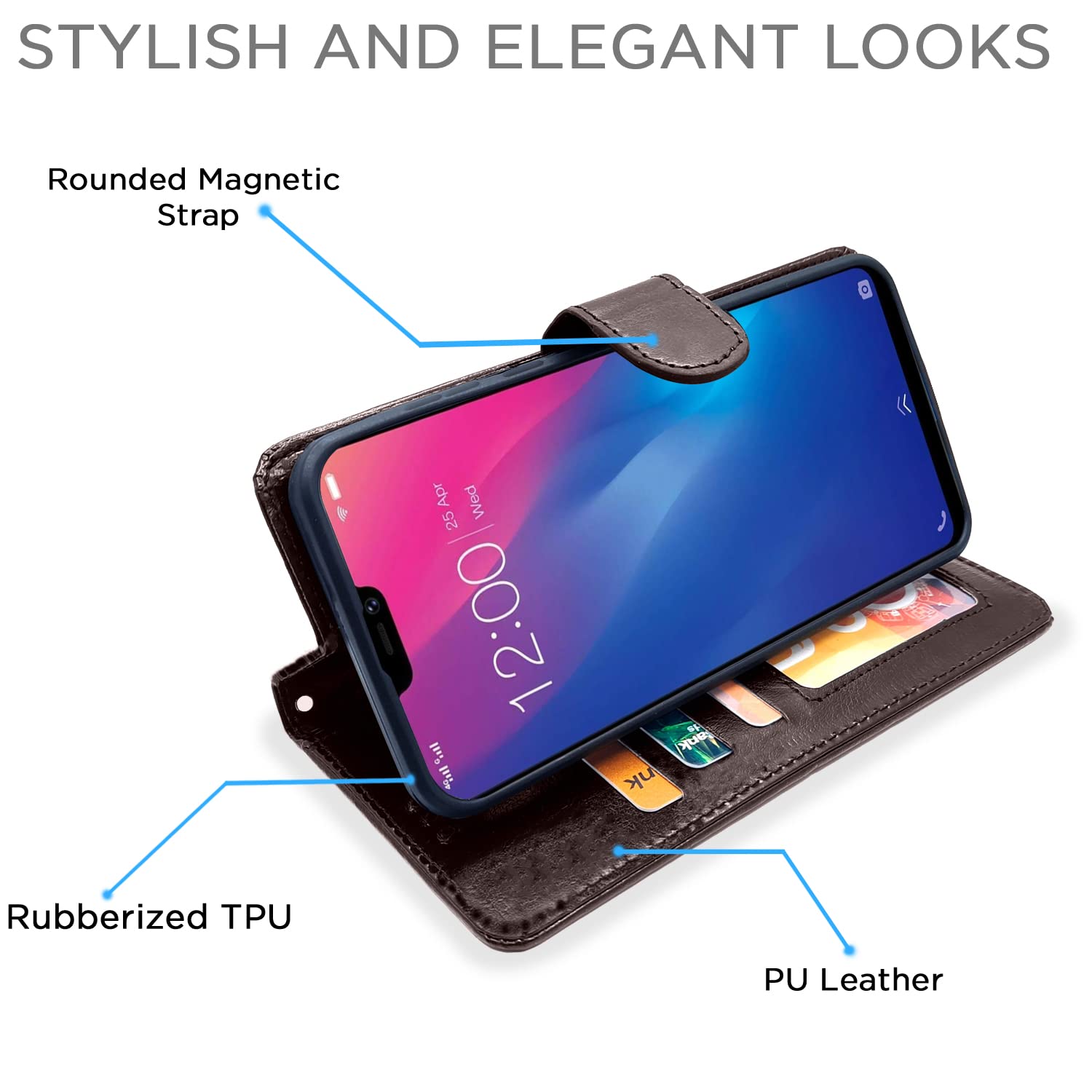 Pikkme Vivo V9 / V9 Pro / V9 Youth Vintage Flip Cover | Coffee