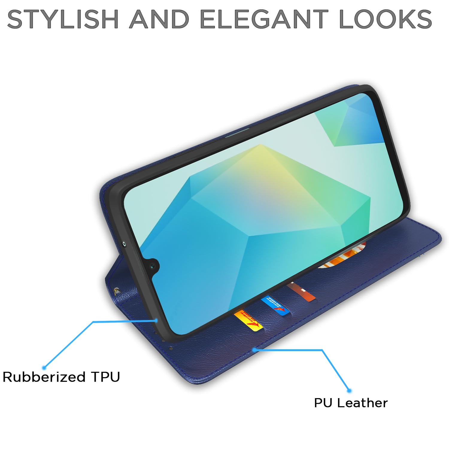 Pikkme Samsung Galaxy A16 5G Premium Leather Magnetic Flip Cover (Blue)