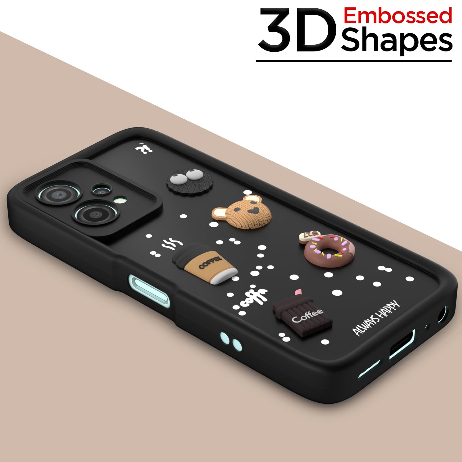 Pikkme OnePlus Nord CE2 Lite 5G Cute Fun Cartoon 3D Bear Coffee Back Cover (Black)