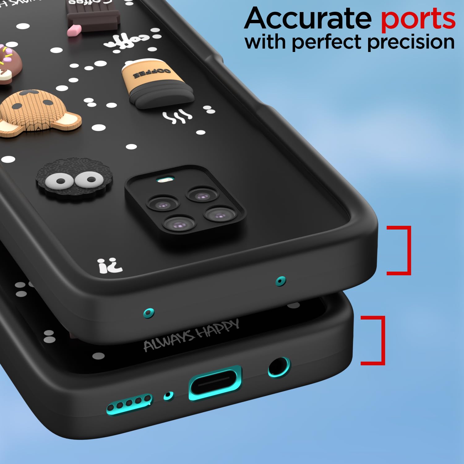 Pikkme Redmi Note 9 Pro/Note 9 Pro Max/Poco M2 Pro/Note 10 Lite Cute Fun Cartoon 3D Bear Coffee Back Cover (Black)