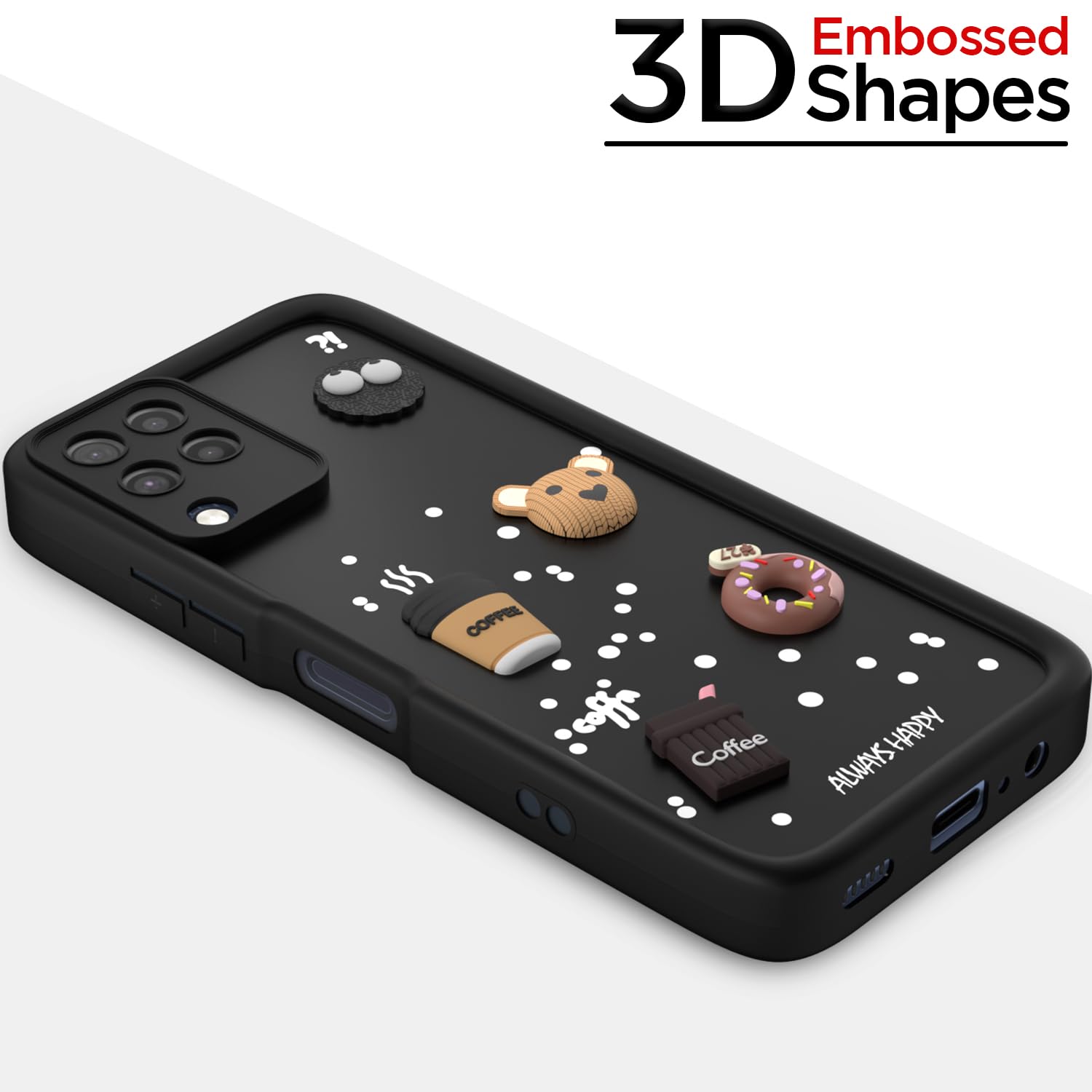 Pikkme Samsung Galaxy M32 4G / M32 Prime / F22 4G Cute Fun Cartoon 3D Bear Coffee Back Cover (Black)