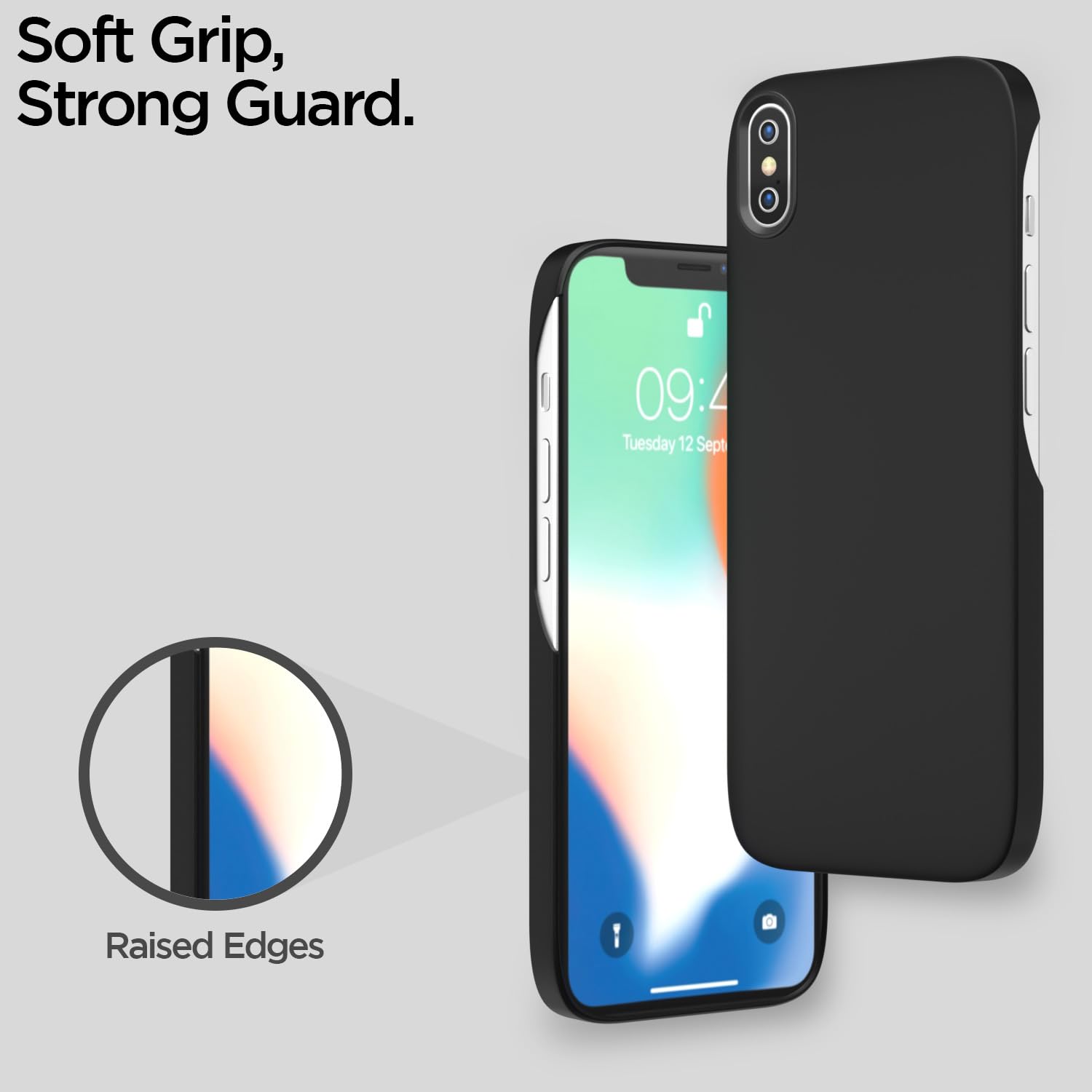 Pikkme iPhone X/Xs SideCut Soft Matte Silicone Back Cover (Black)