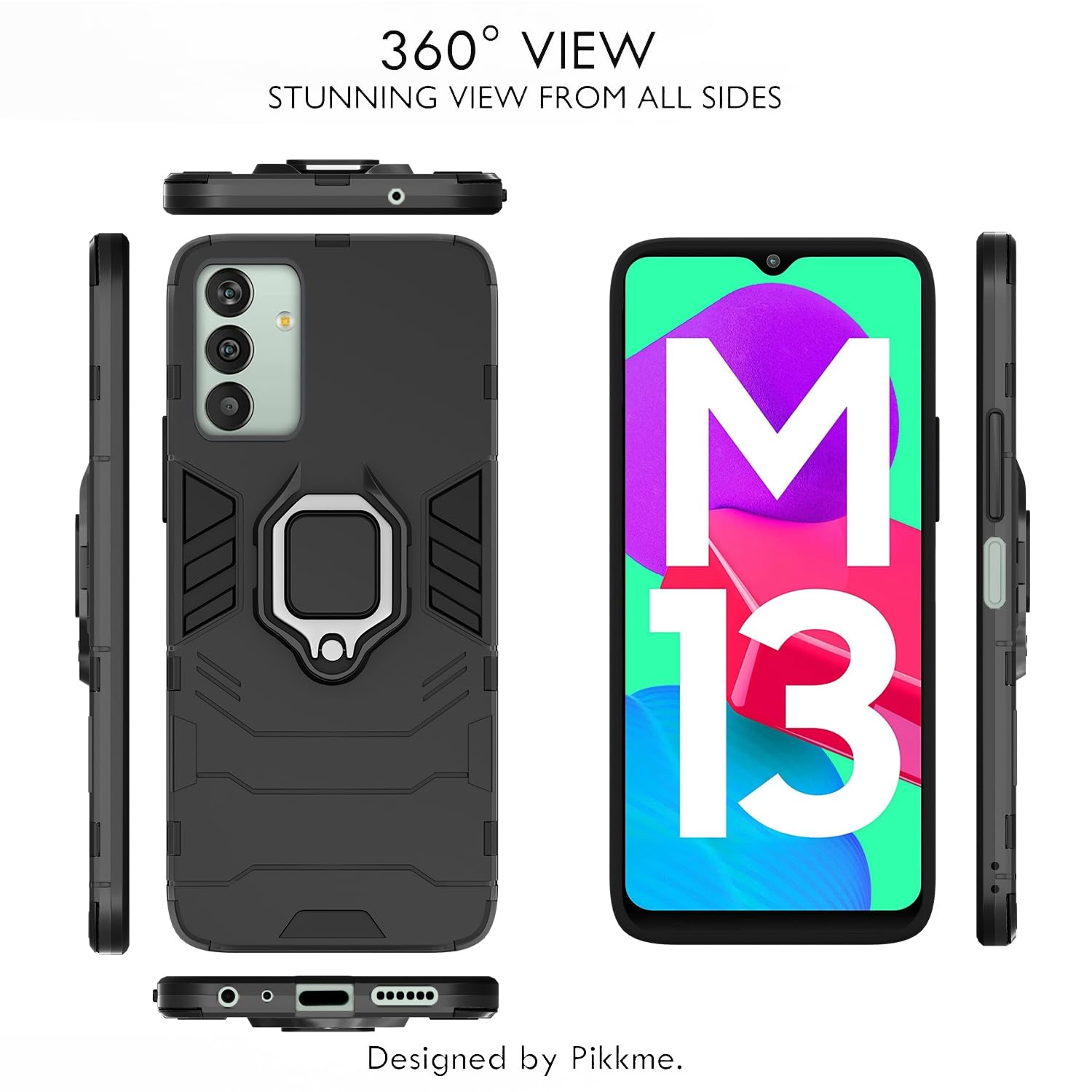 Pikkme Samsung Galaxy M13 4G D5 Tough Armor Back Cover | Black
